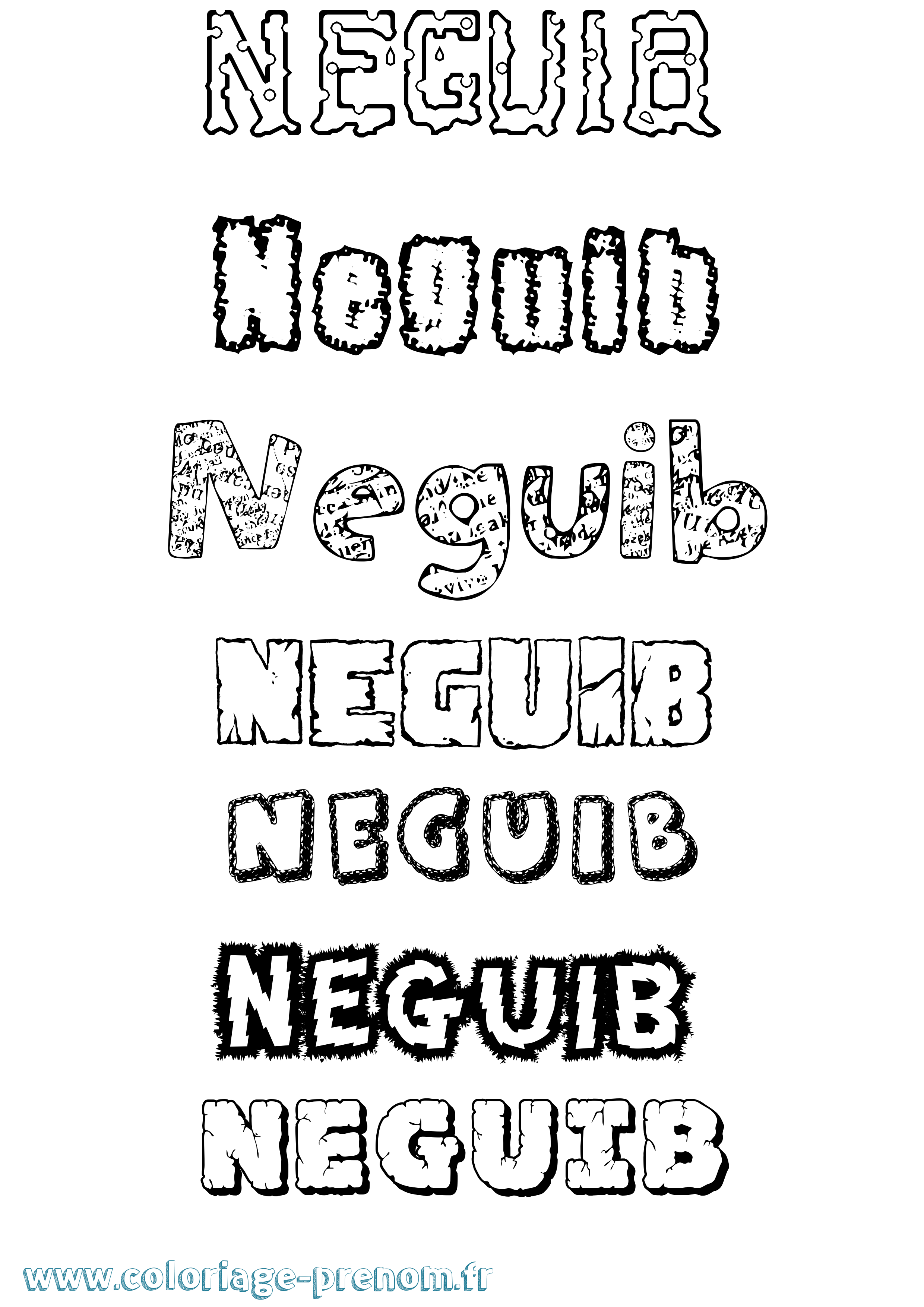 Coloriage Neguib Destructuré Coloriage prénom Neguib Destructuré