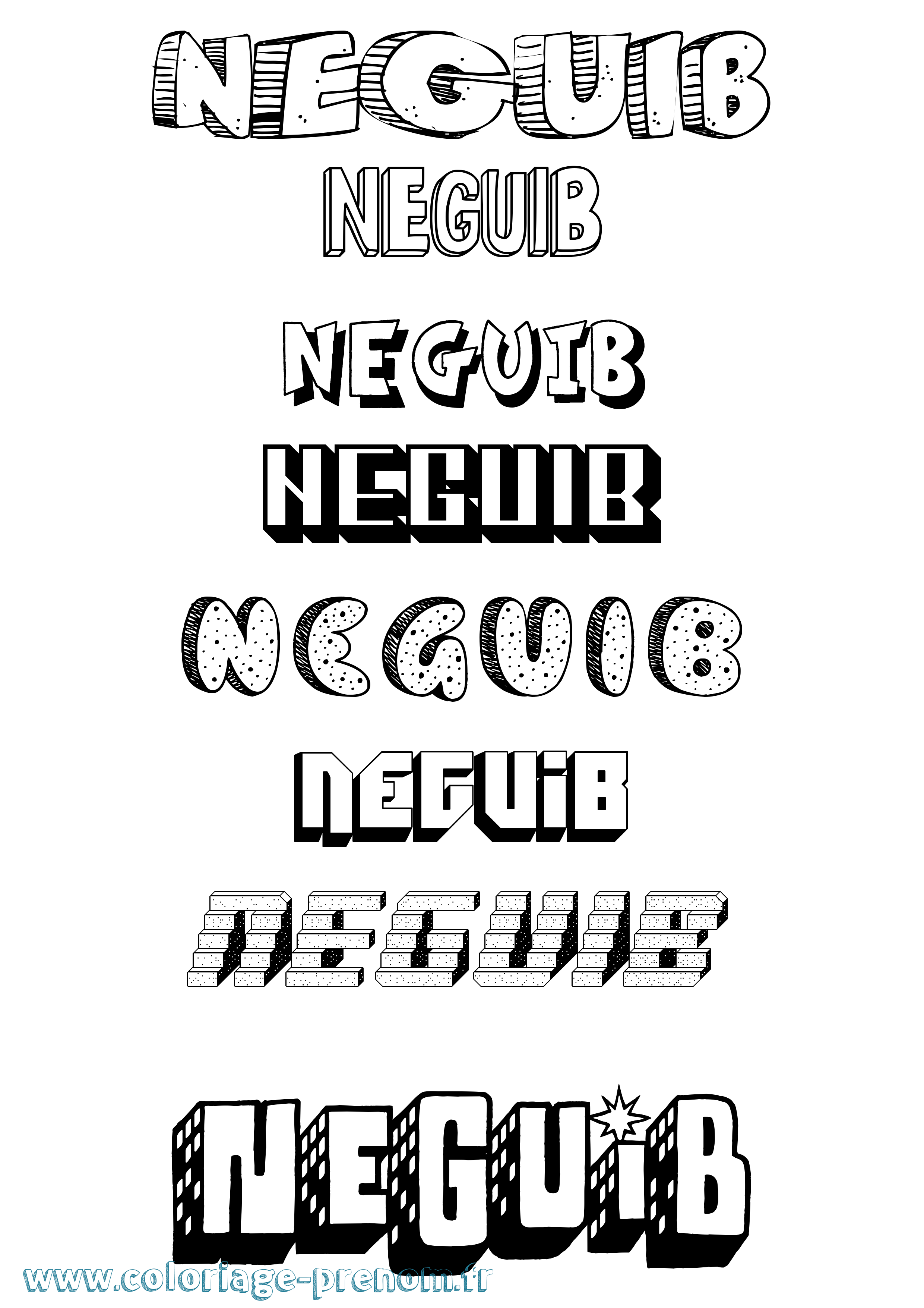 Coloriage Neguib Effet 3D Coloriage prénom Neguib Effet 3D