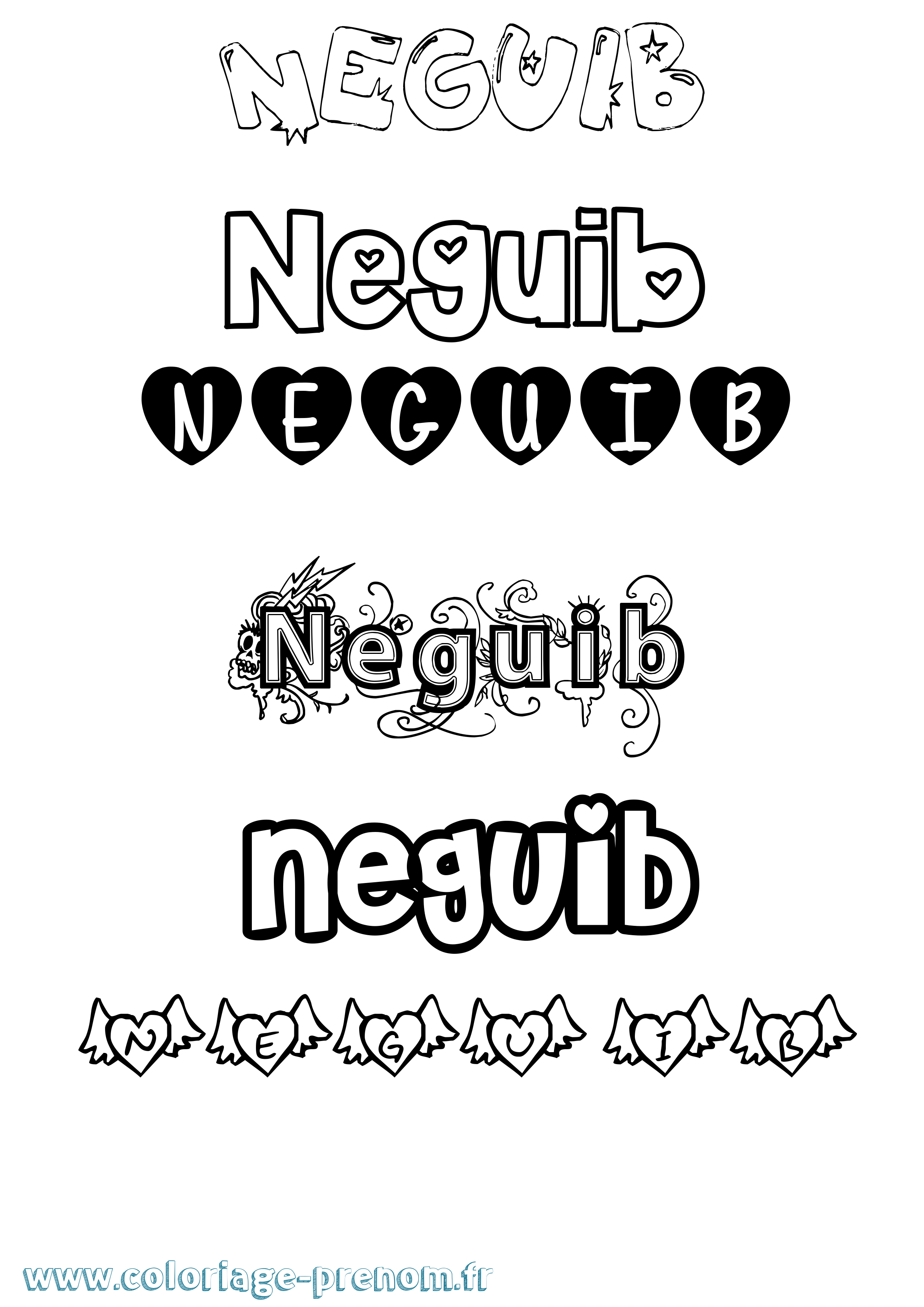 Coloriage Neguib Girly Coloriage prénom Neguib Girly