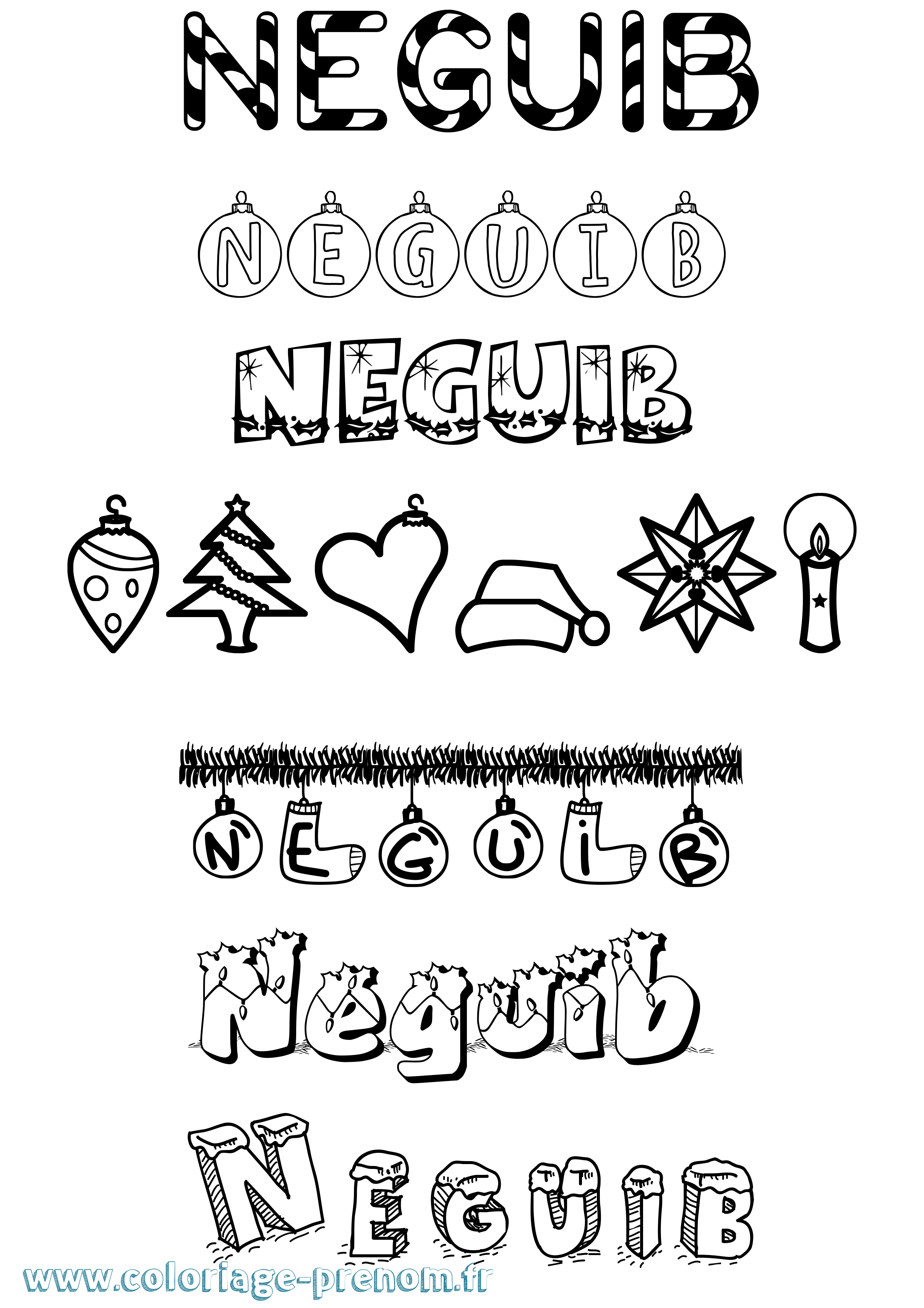 Coloriage Neguib Noël Coloriage prénom Neguib Noël