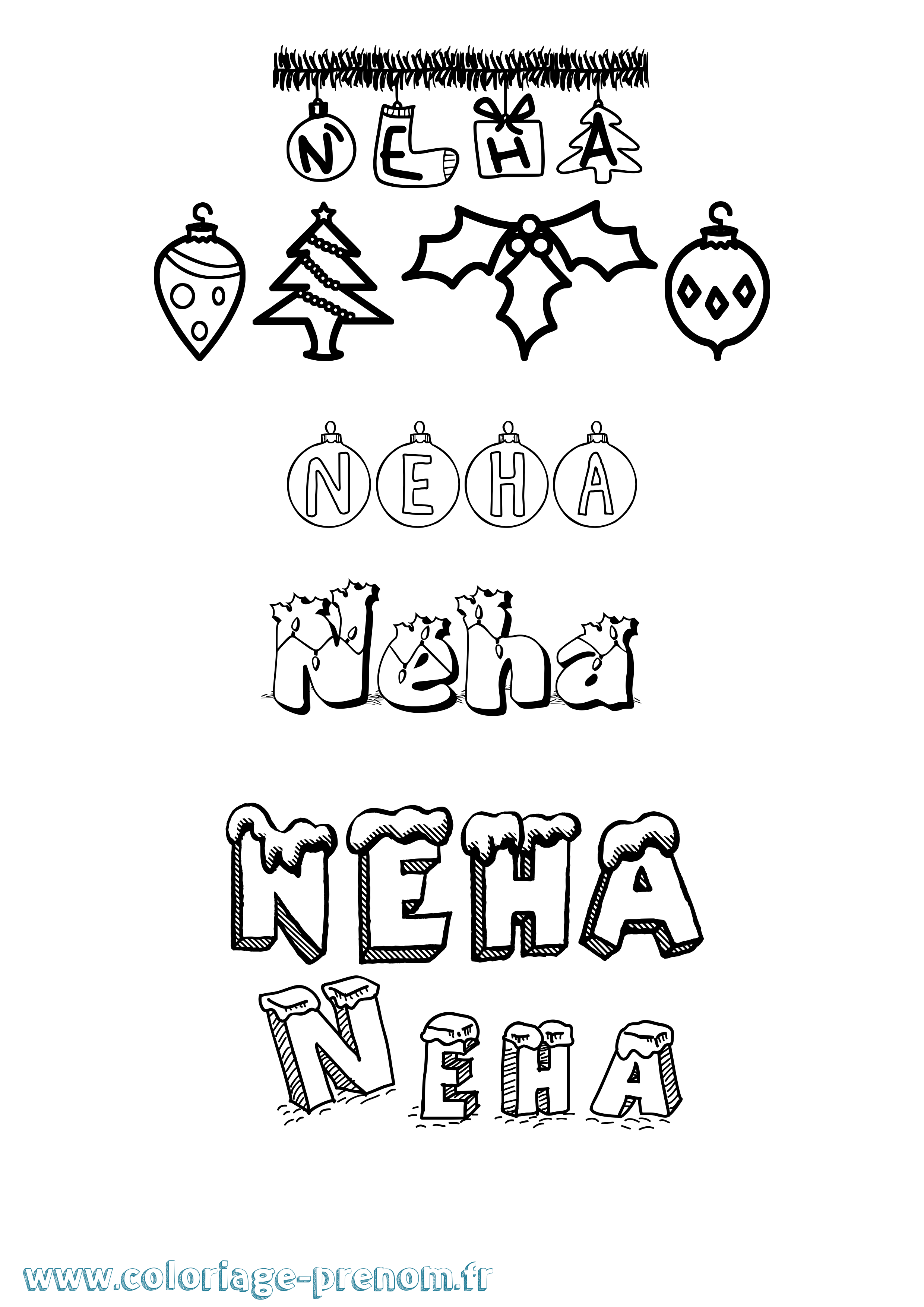 Coloriage Neha Noël Coloriage prénom Neha Noël
