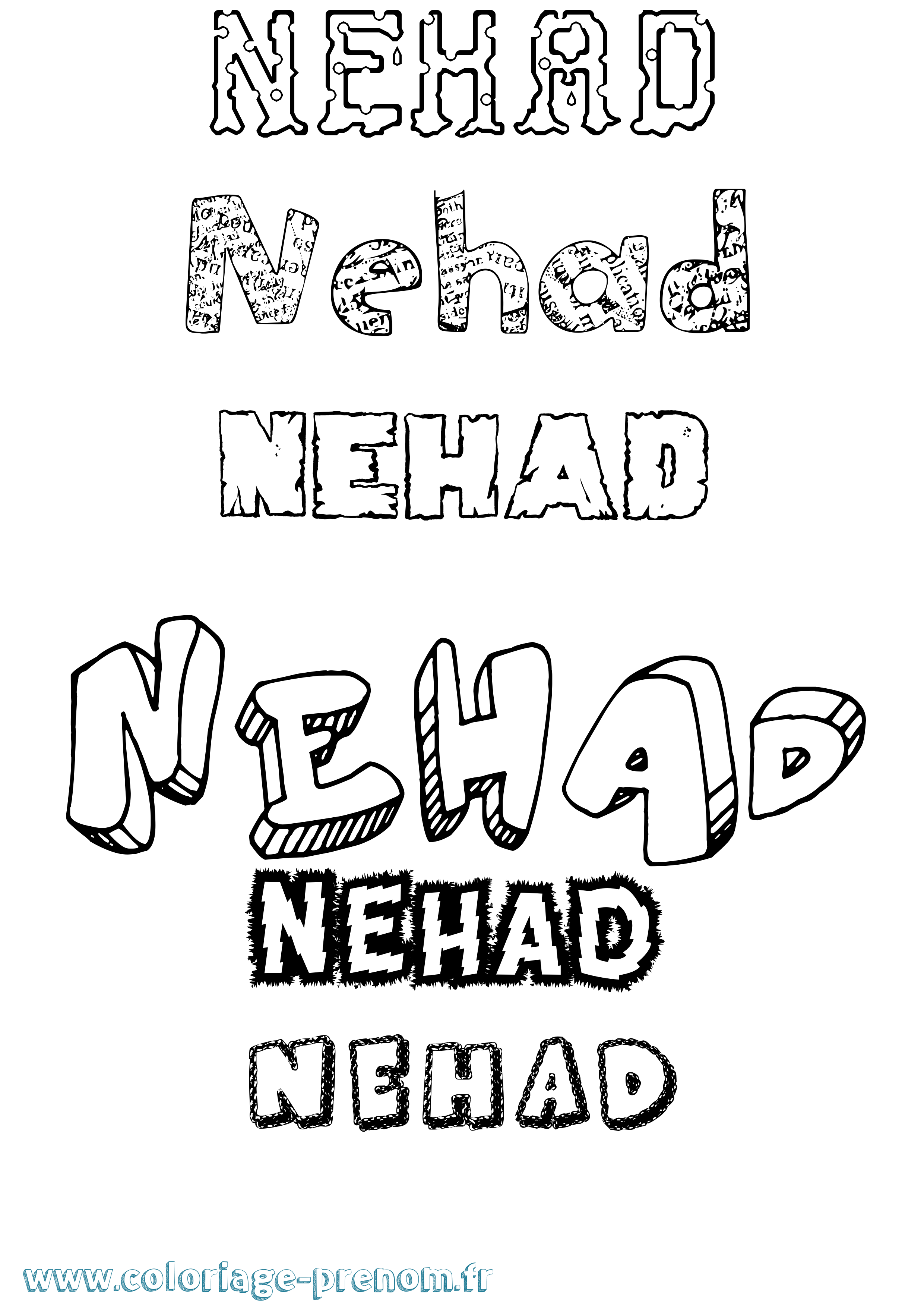Coloriage Nehad Destructuré Coloriage prénom Nehad Destructuré