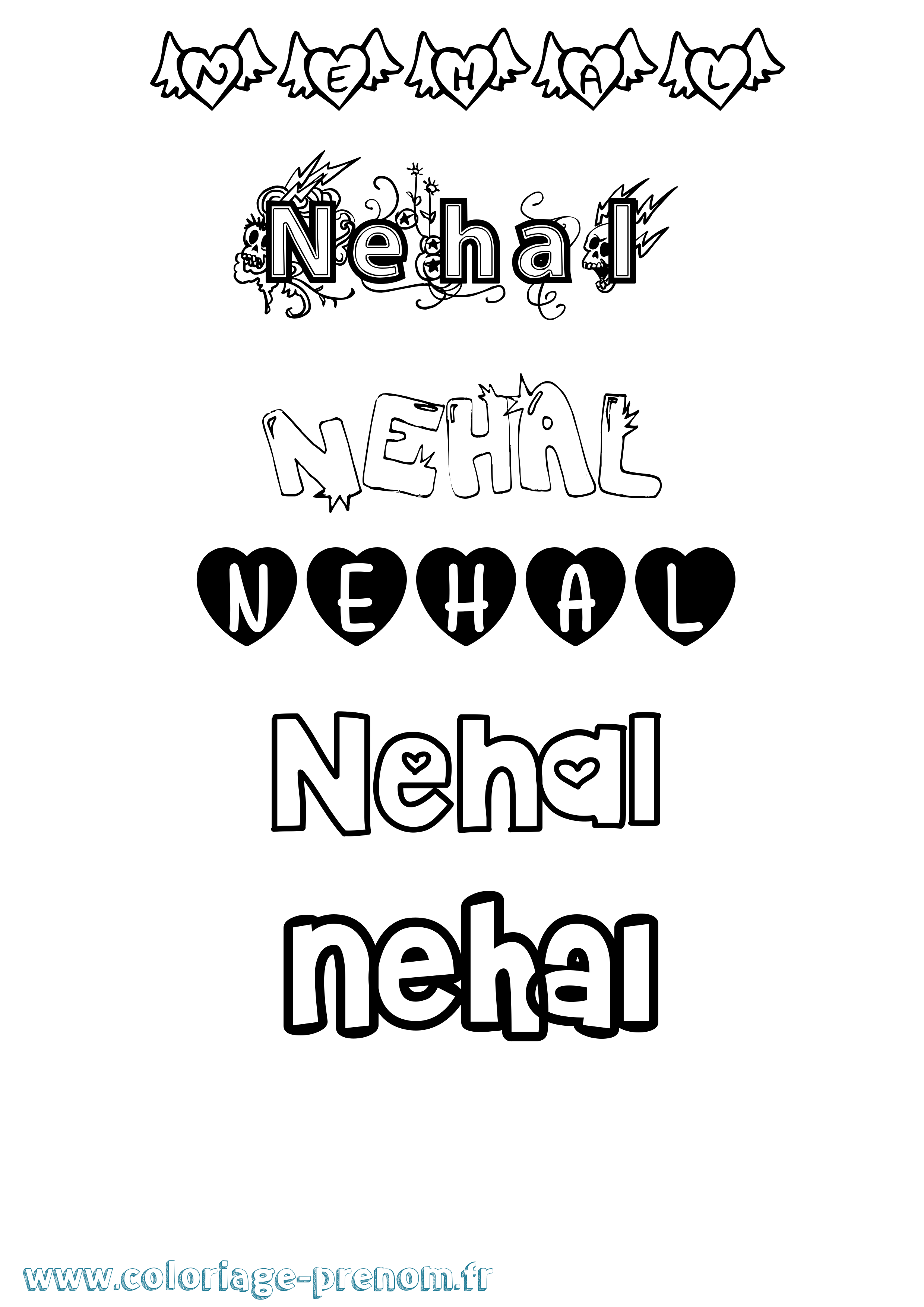 Coloriage Nehal Girly Coloriage prénom Nehal Girly