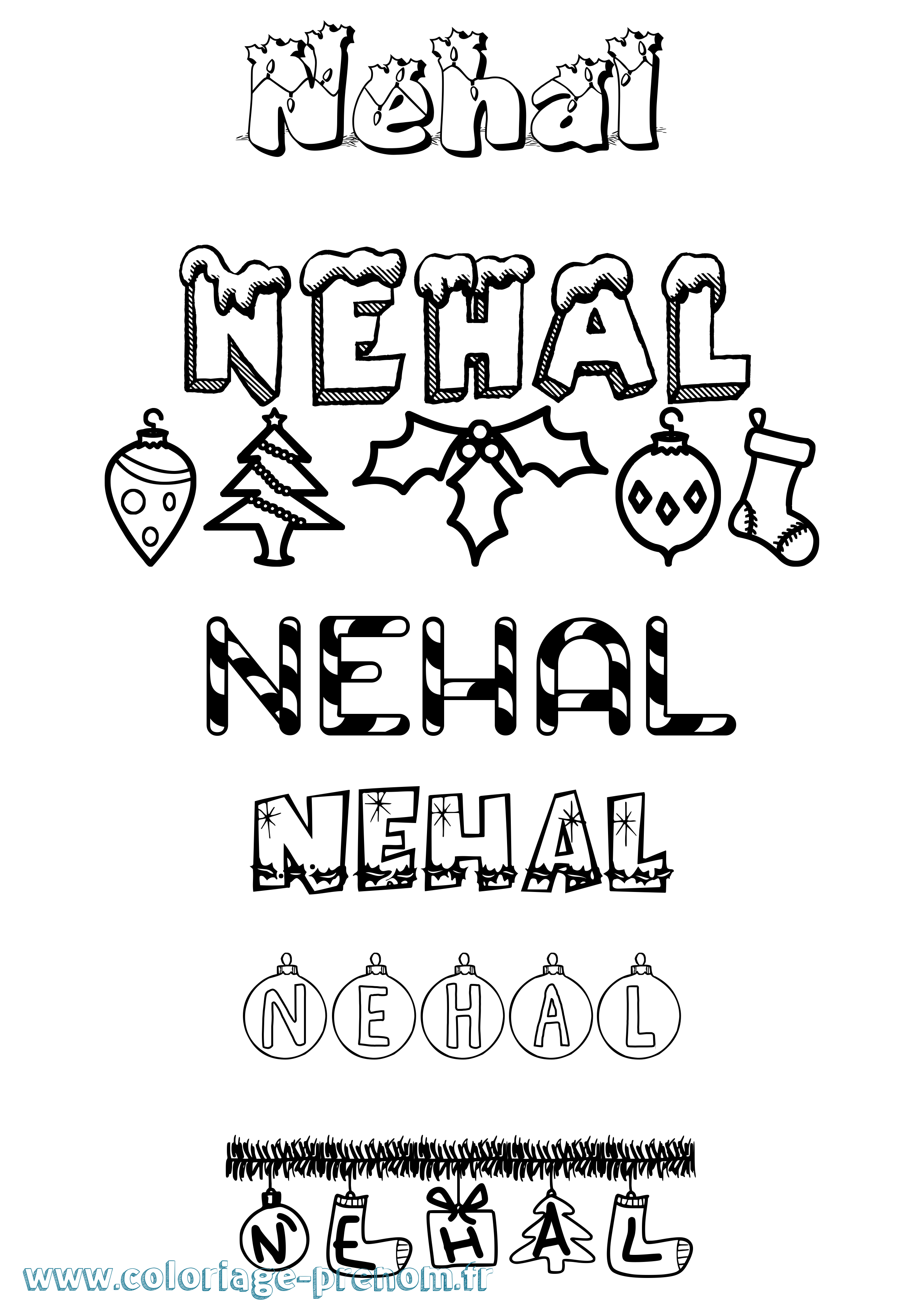Coloriage Nehal Noël Coloriage prénom Nehal Noël