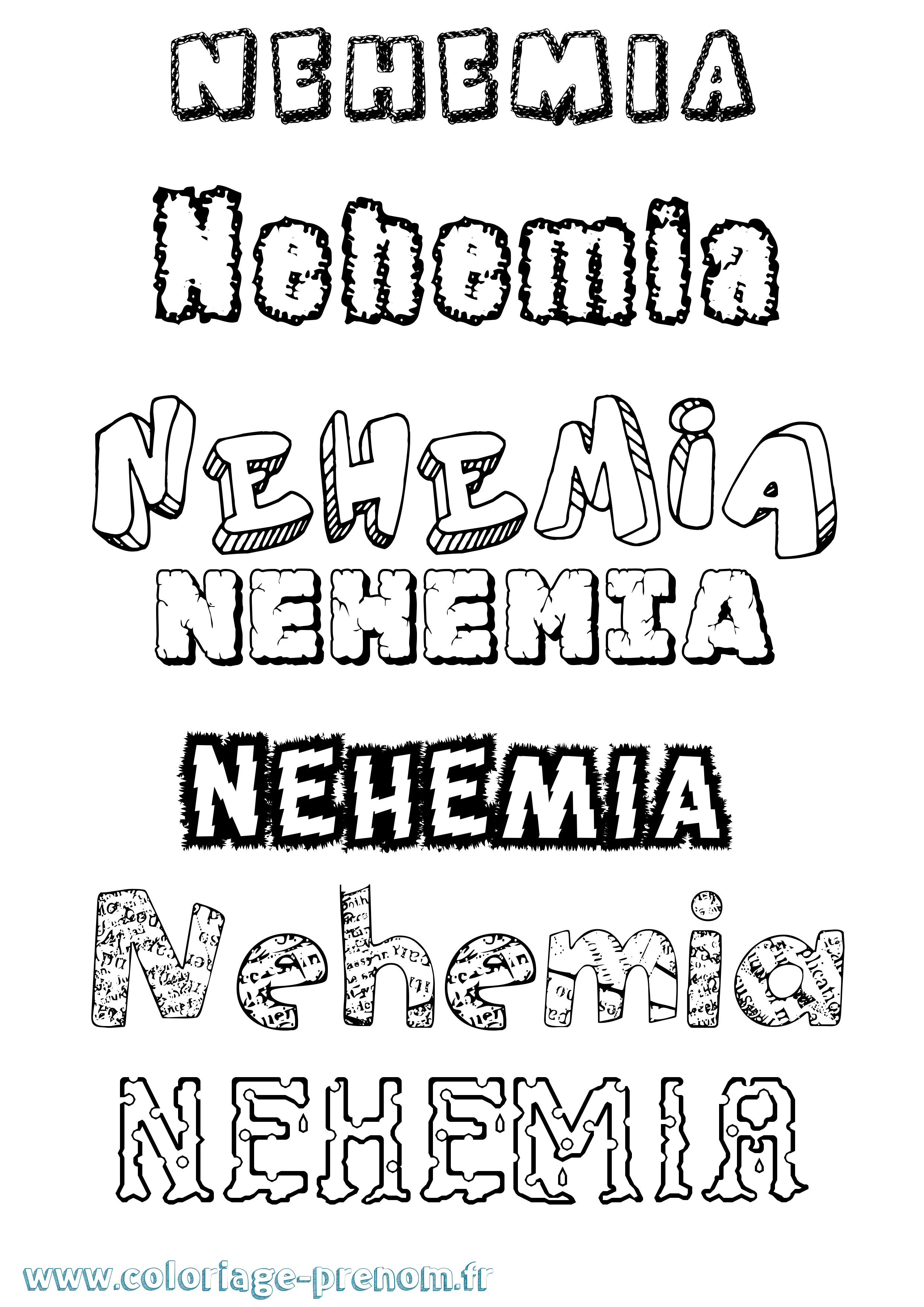 Coloriage Nehemia Destructuré Coloriage prénom Nehemia Destructuré