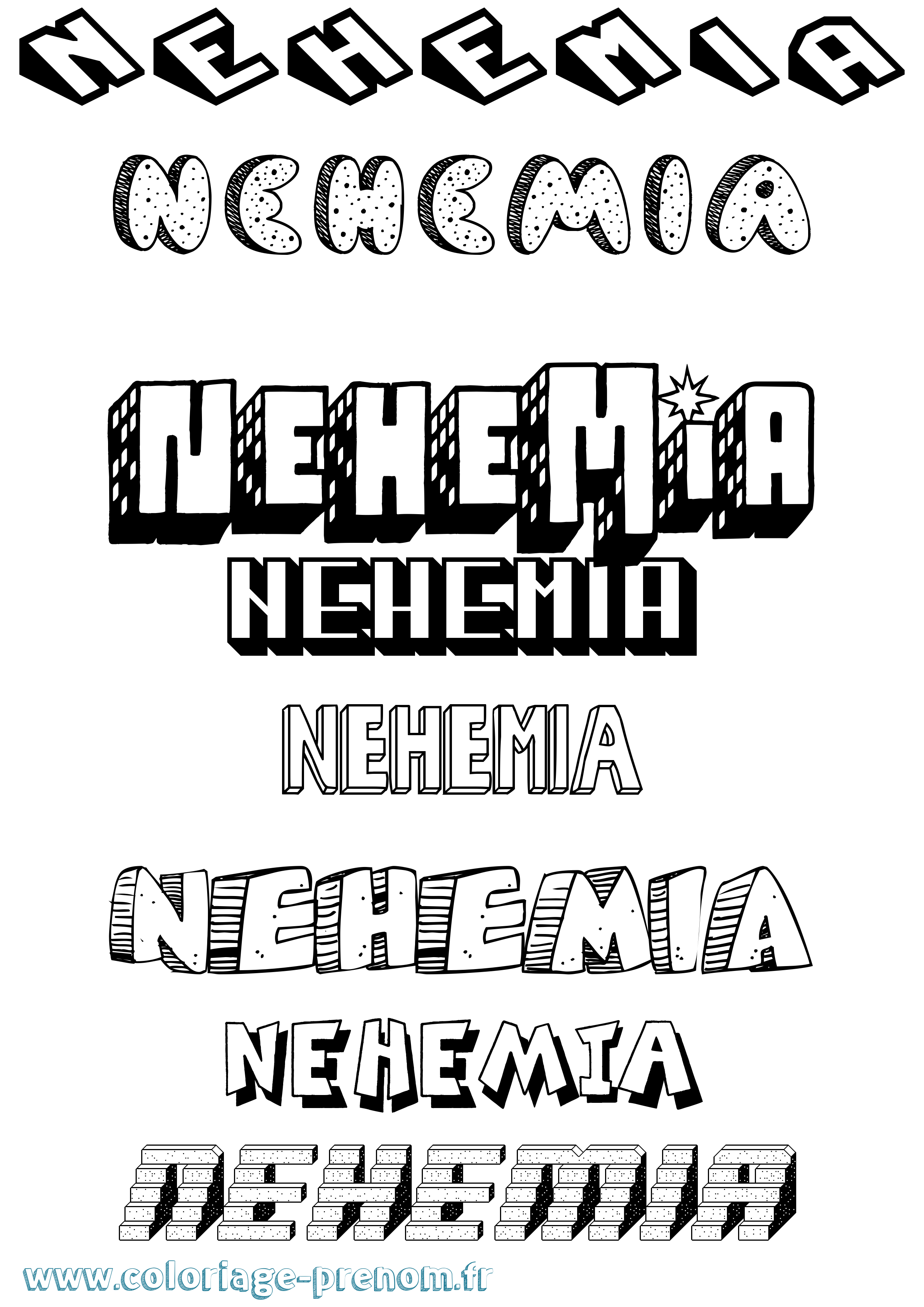 Coloriage Nehemia Effet 3D Coloriage prénom Nehemia Effet 3D