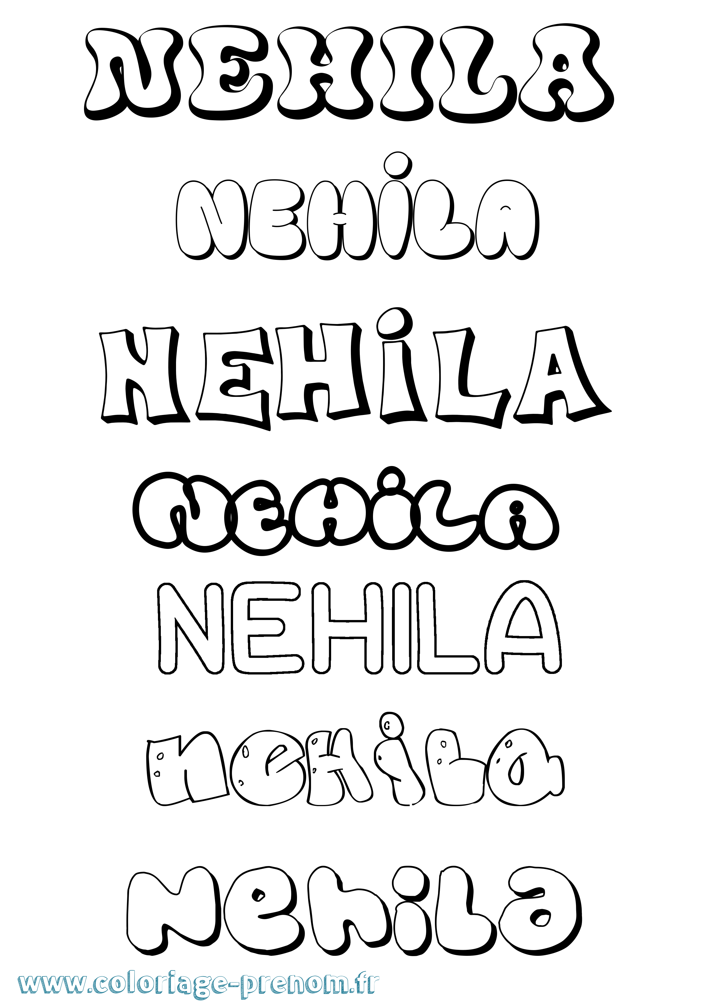 Coloriage Nehila Bubble Coloriage prénom Nehila Bubble