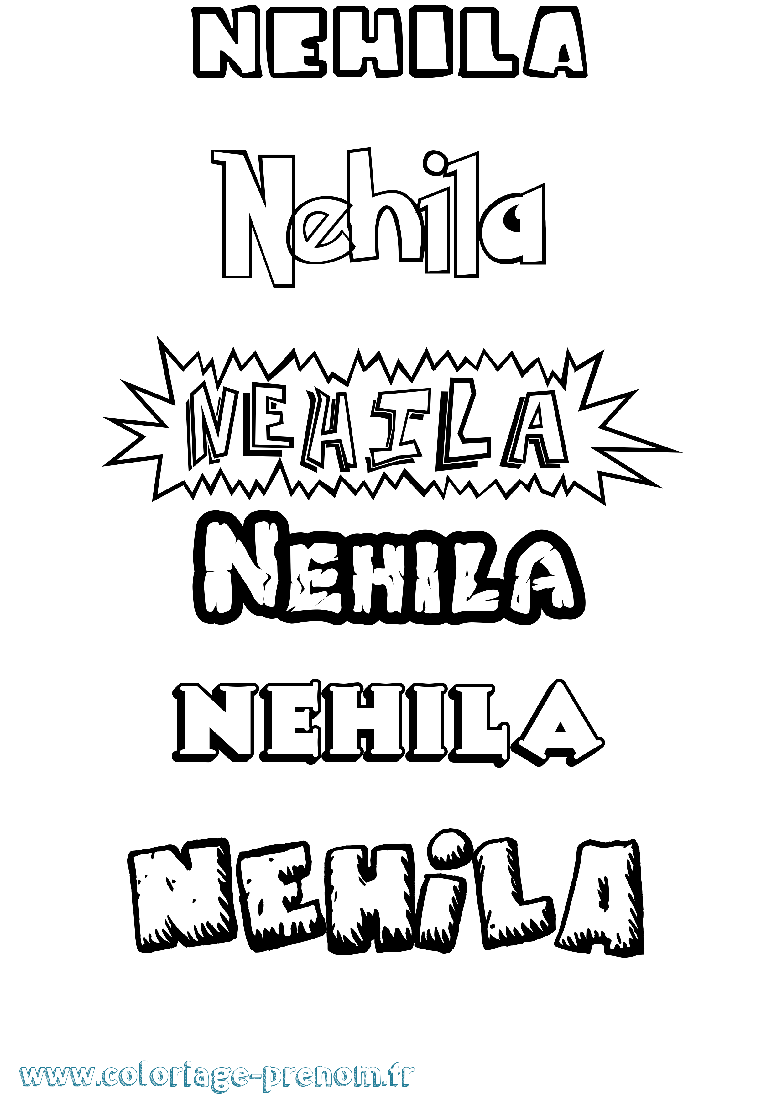 Coloriage Nehila Dessin Animé Coloriage prénom Nehila Dessin Animé
