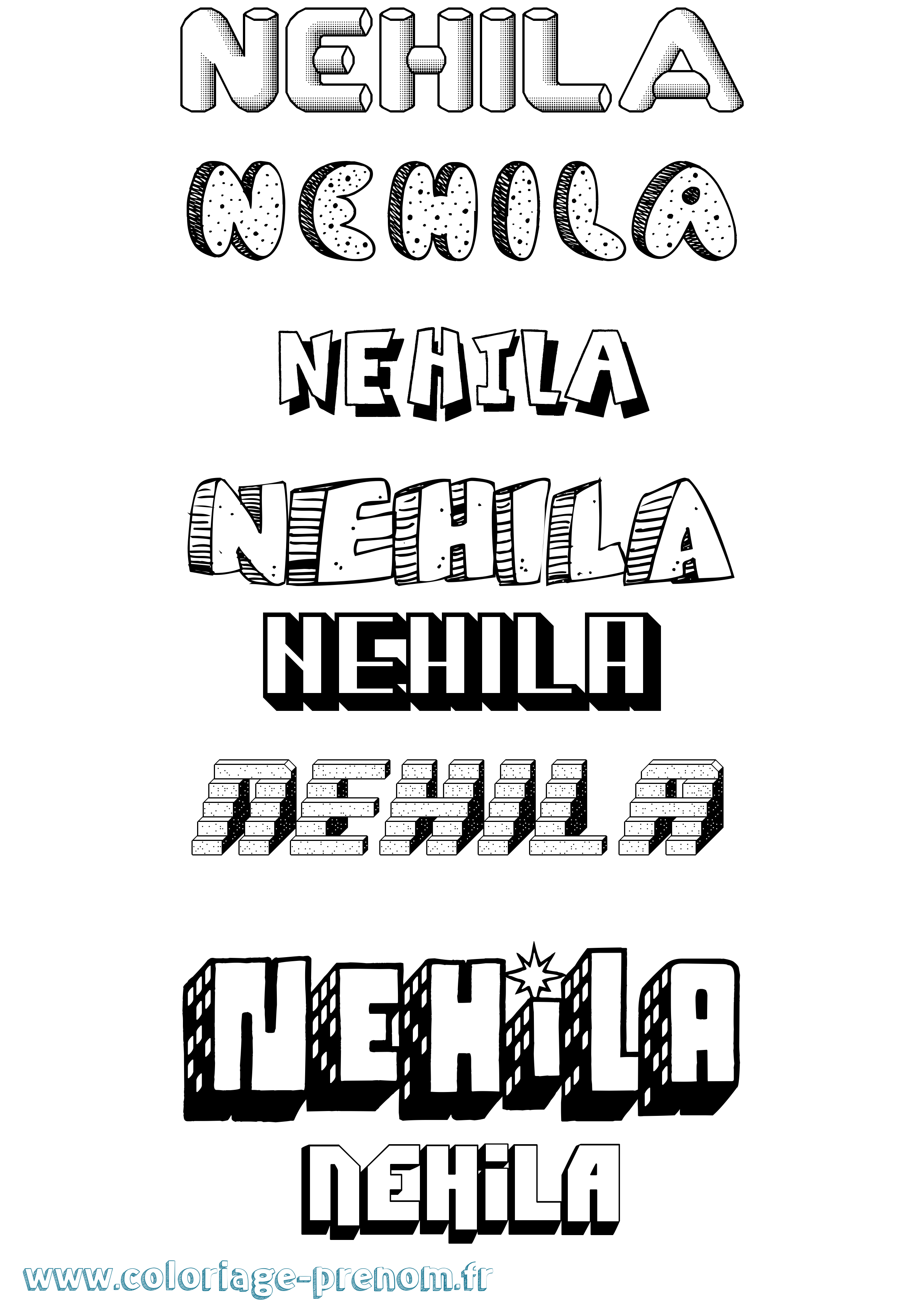 Coloriage Nehila Effet 3D Coloriage prénom Nehila Effet 3D