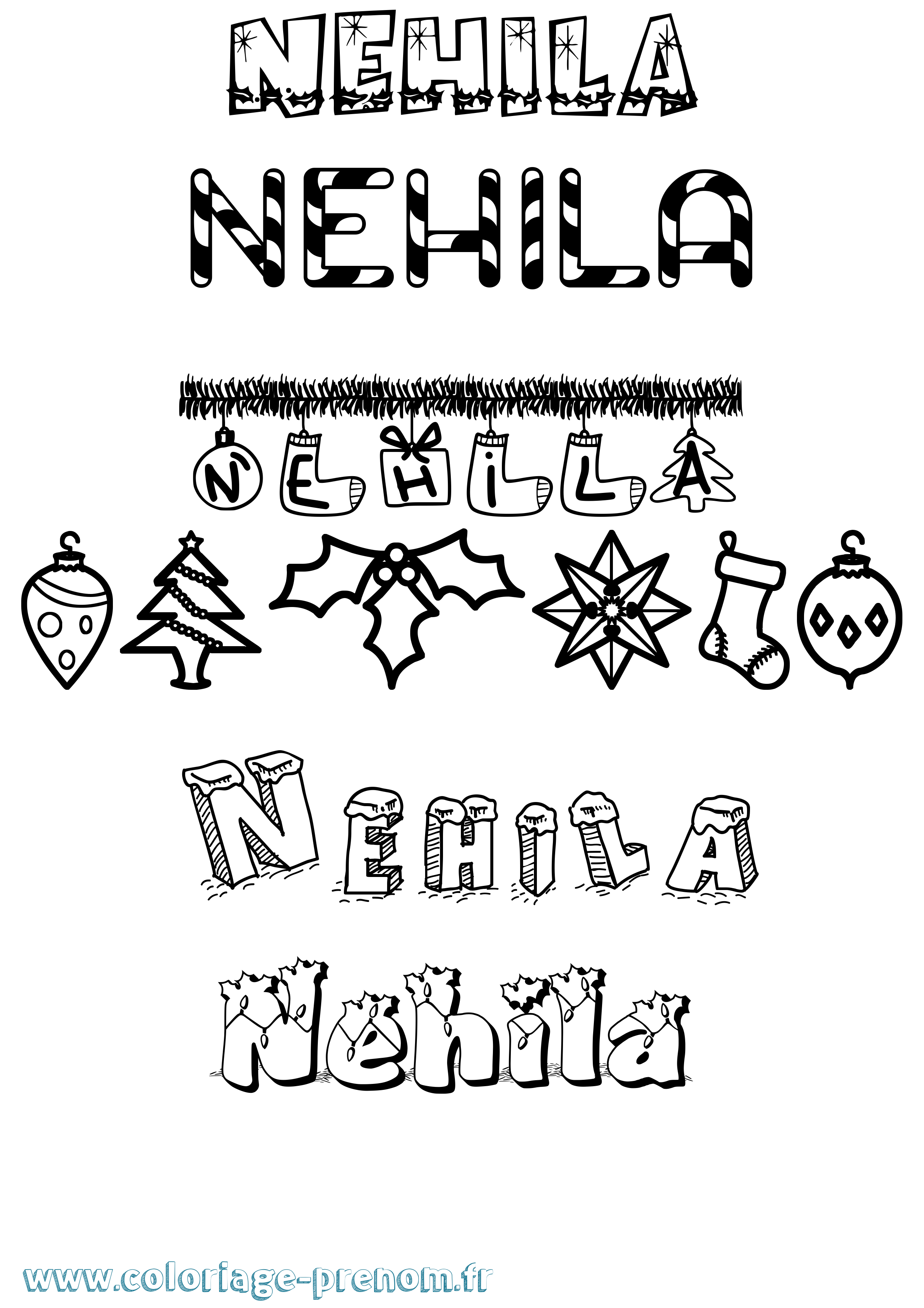Coloriage Nehila Noël Coloriage prénom Nehila Noël