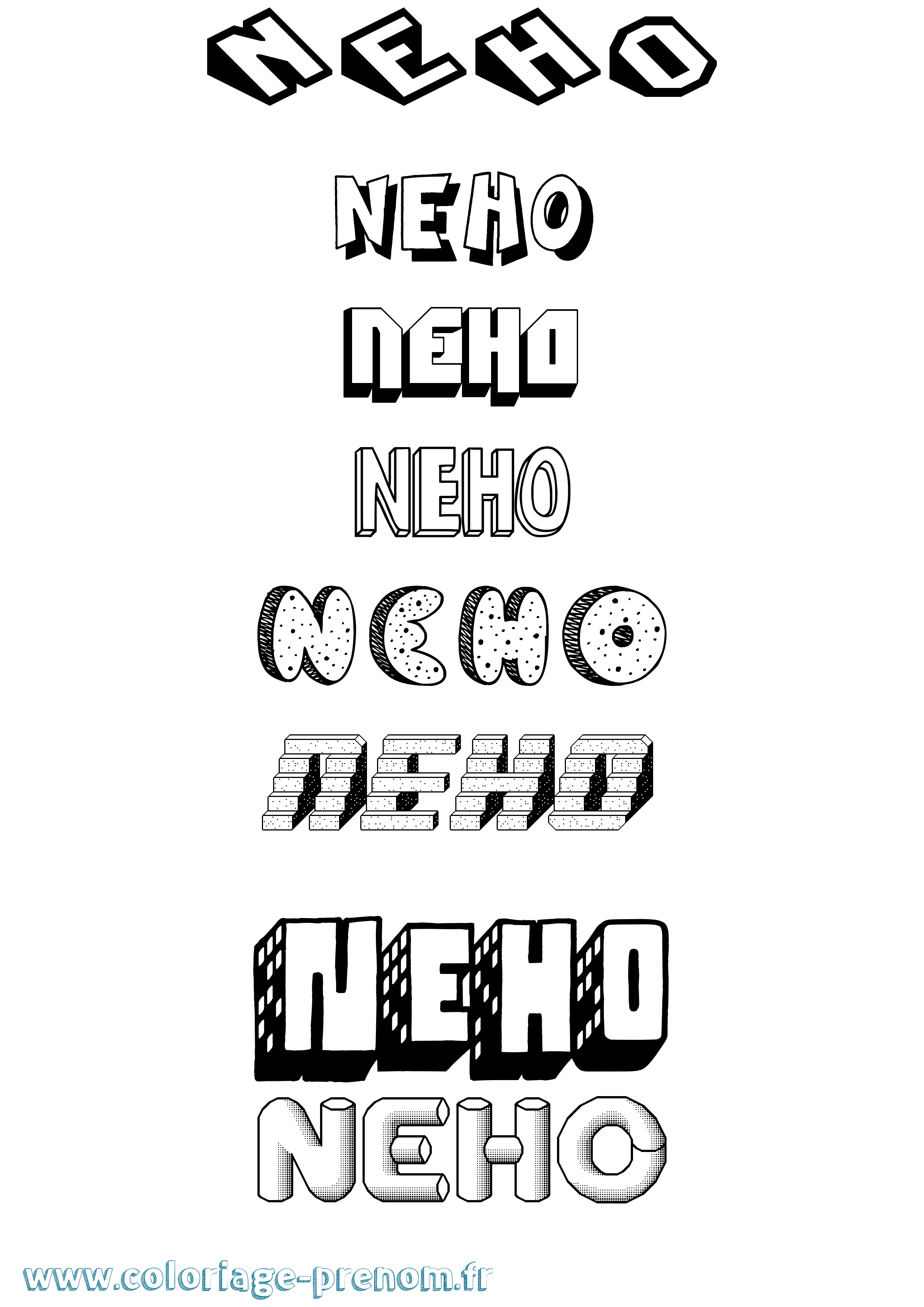 Coloriage Neho Effet 3D Coloriage prénom Neho Effet 3D