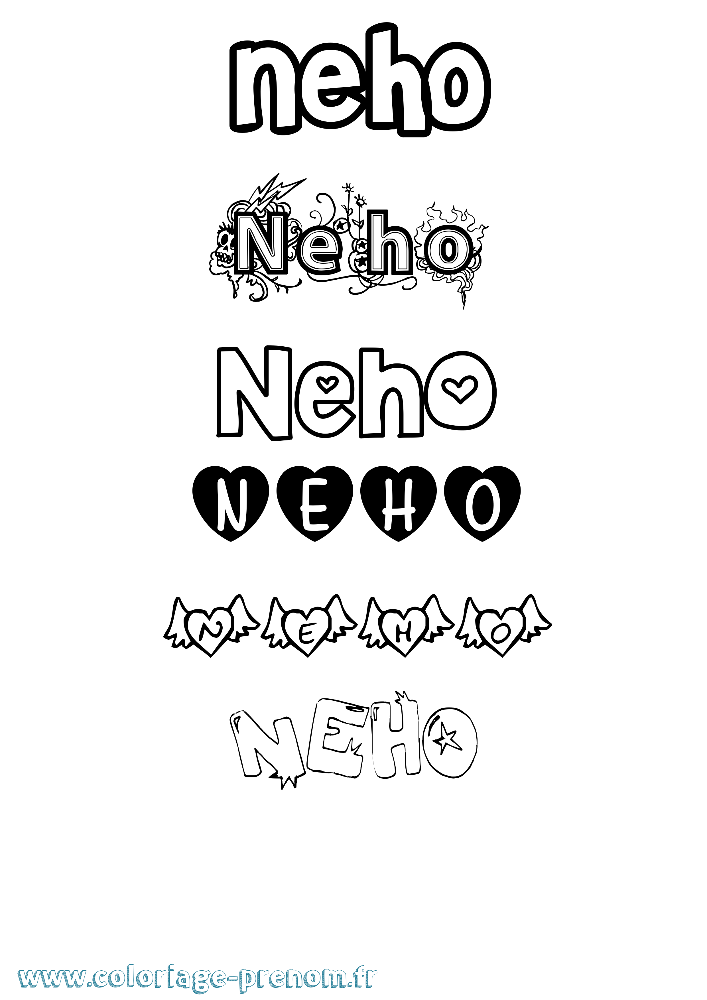 Coloriage Neho Girly Coloriage prénom Neho Girly