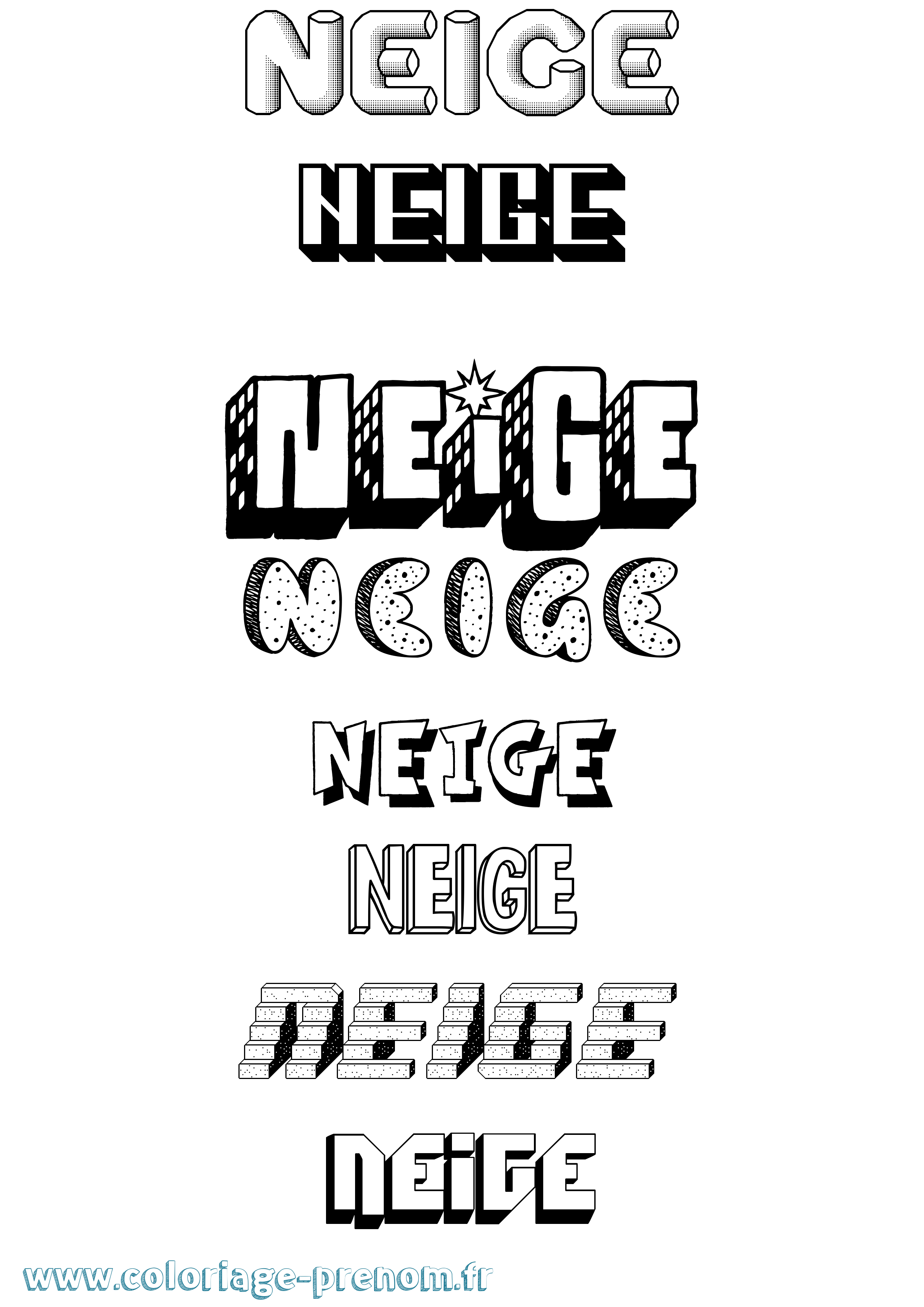 Coloriage Neige Effet 3D Coloriage prénom Neige Effet 3D