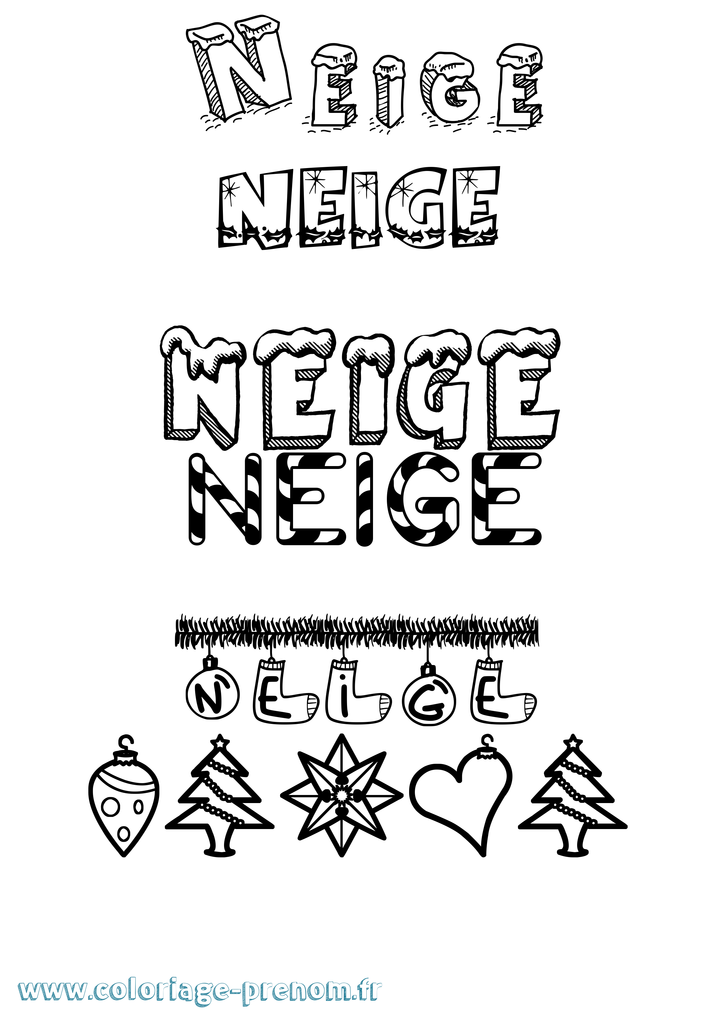 Coloriage Neige Noël Coloriage prénom Neige Noël