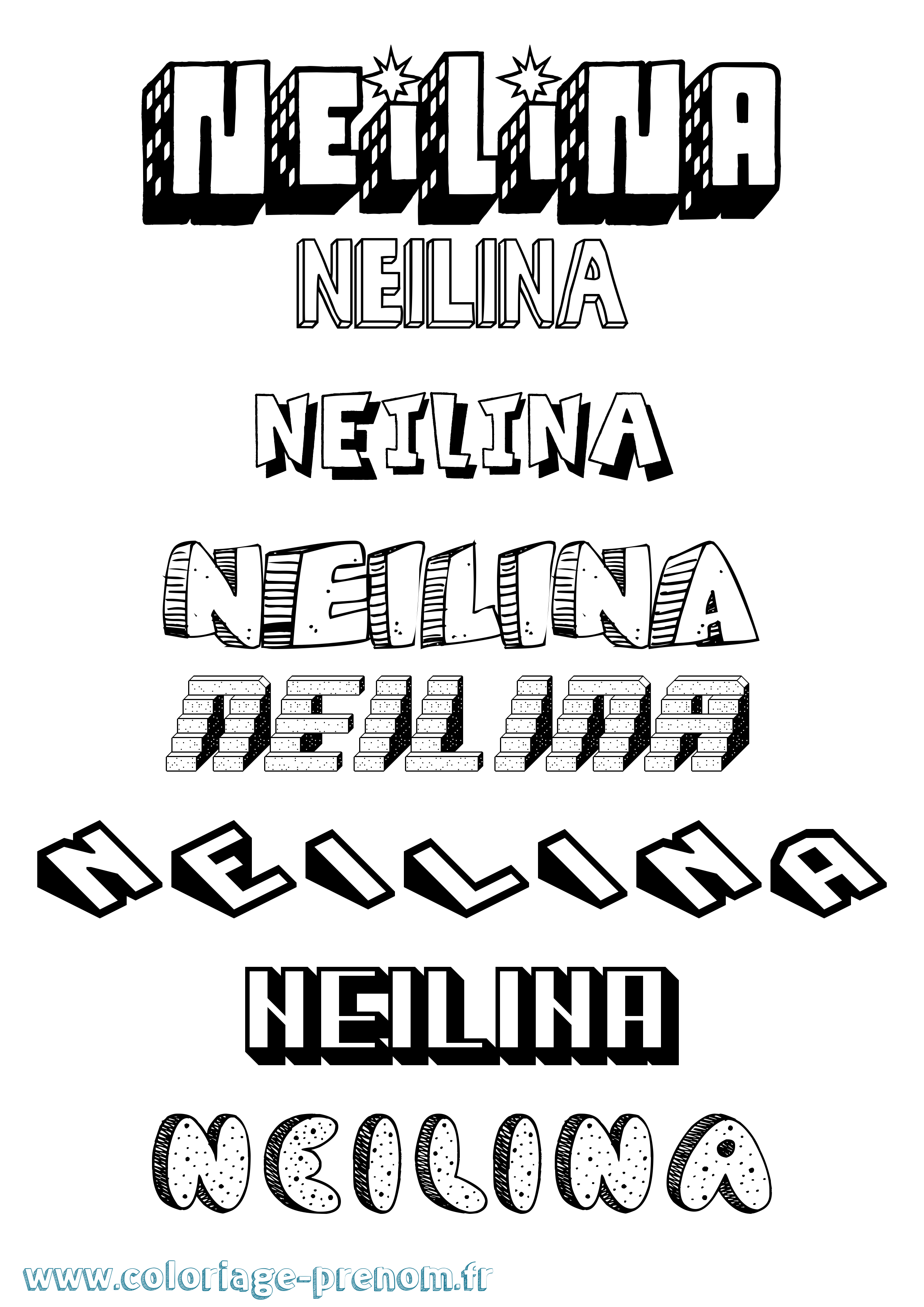 Coloriage Neilina Effet 3D Coloriage prénom Neilina Effet 3D