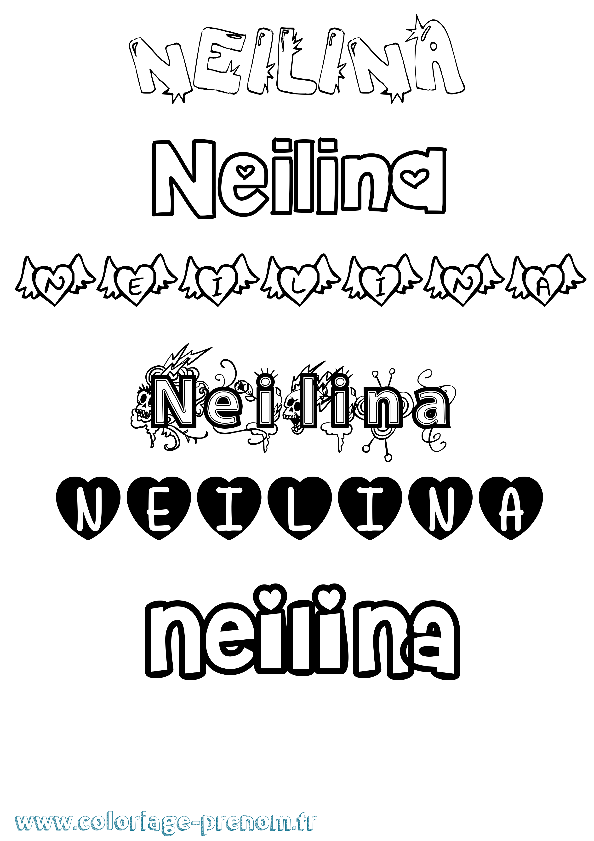 Coloriage Neilina Girly Coloriage prénom Neilina Girly