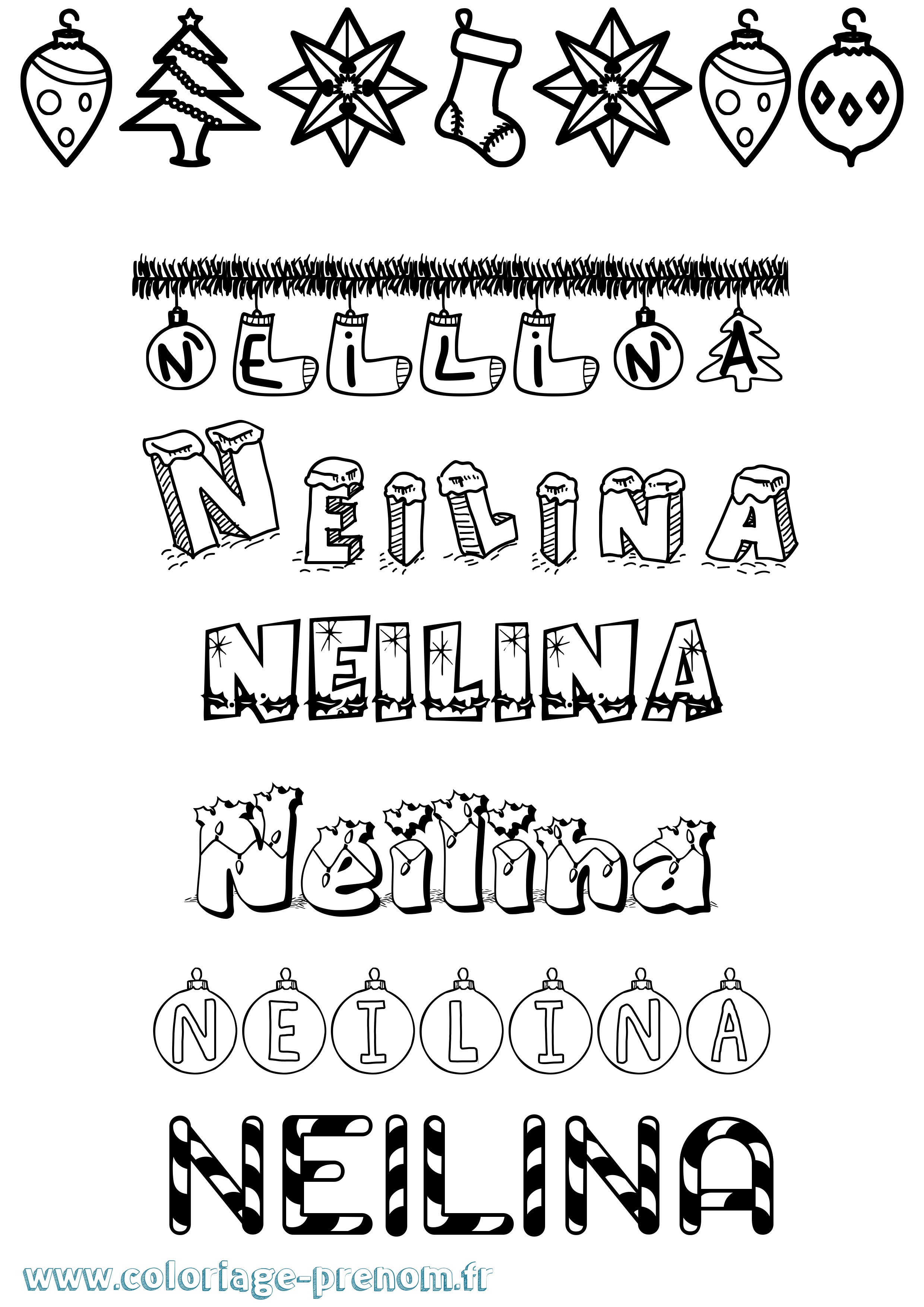 Coloriage Neilina Noël Coloriage prénom Neilina Noël