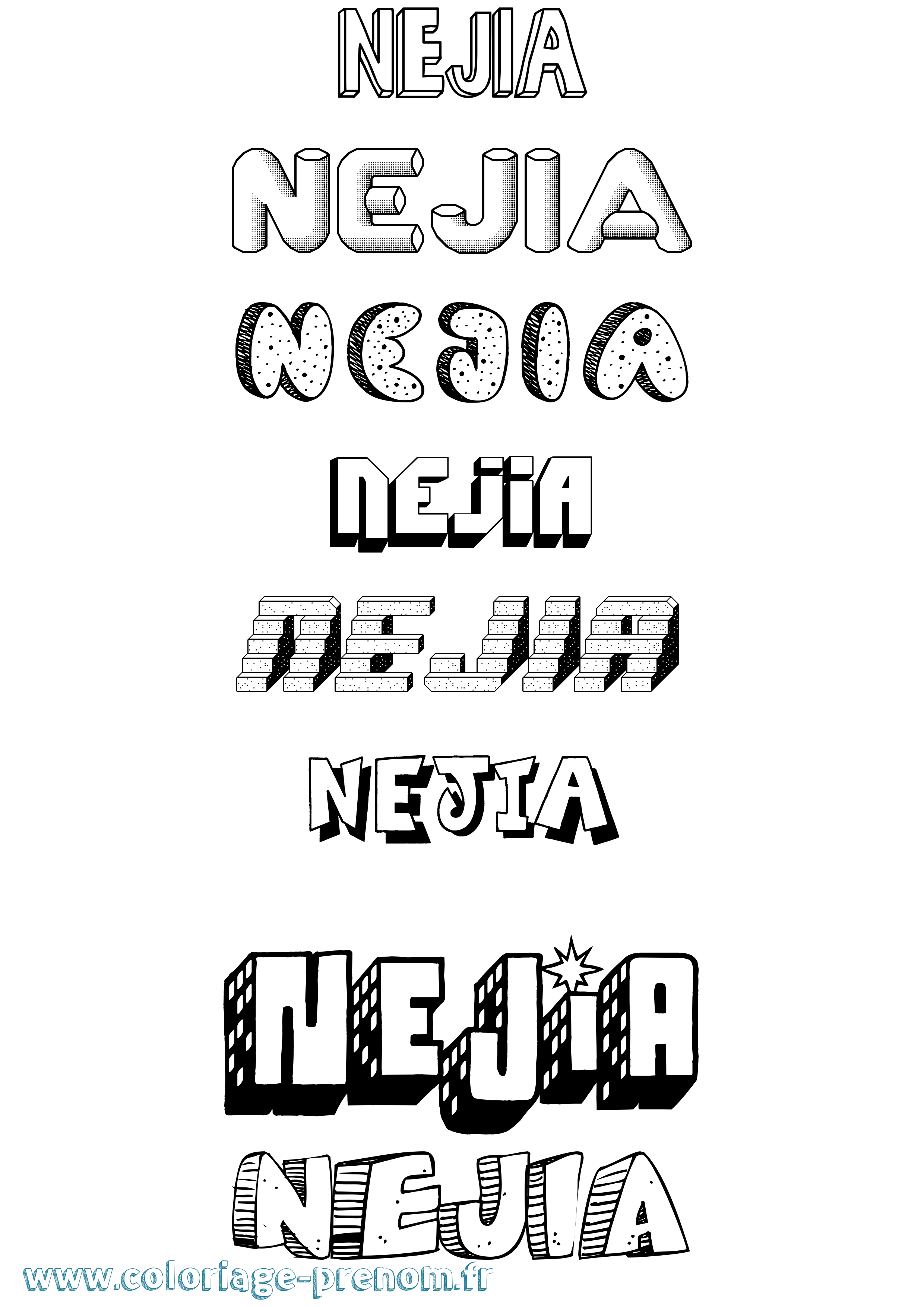 Coloriage Nejia Effet 3D Coloriage prénom Nejia Effet 3D