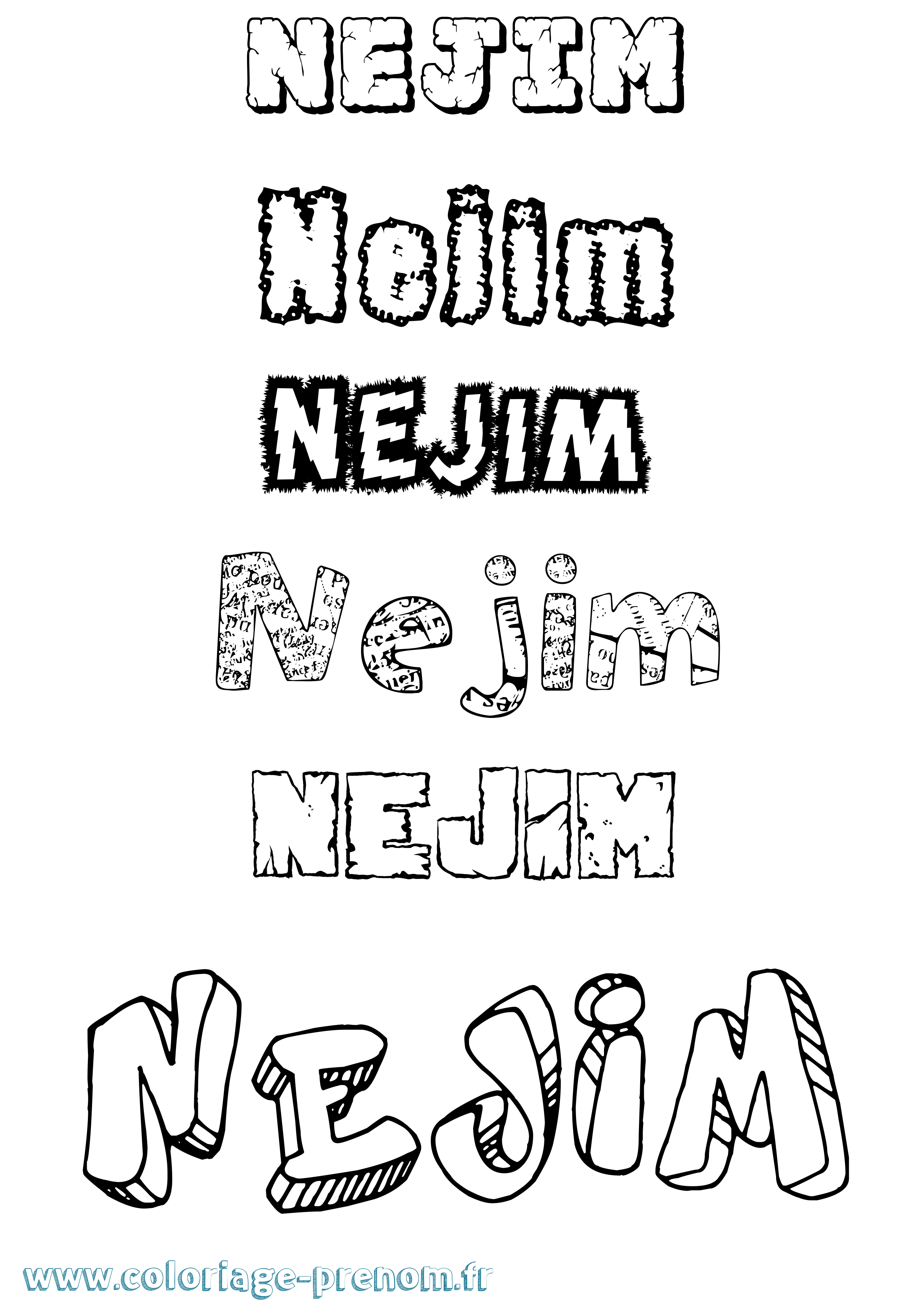 Coloriage Nejim Destructuré Coloriage prénom Nejim Destructuré