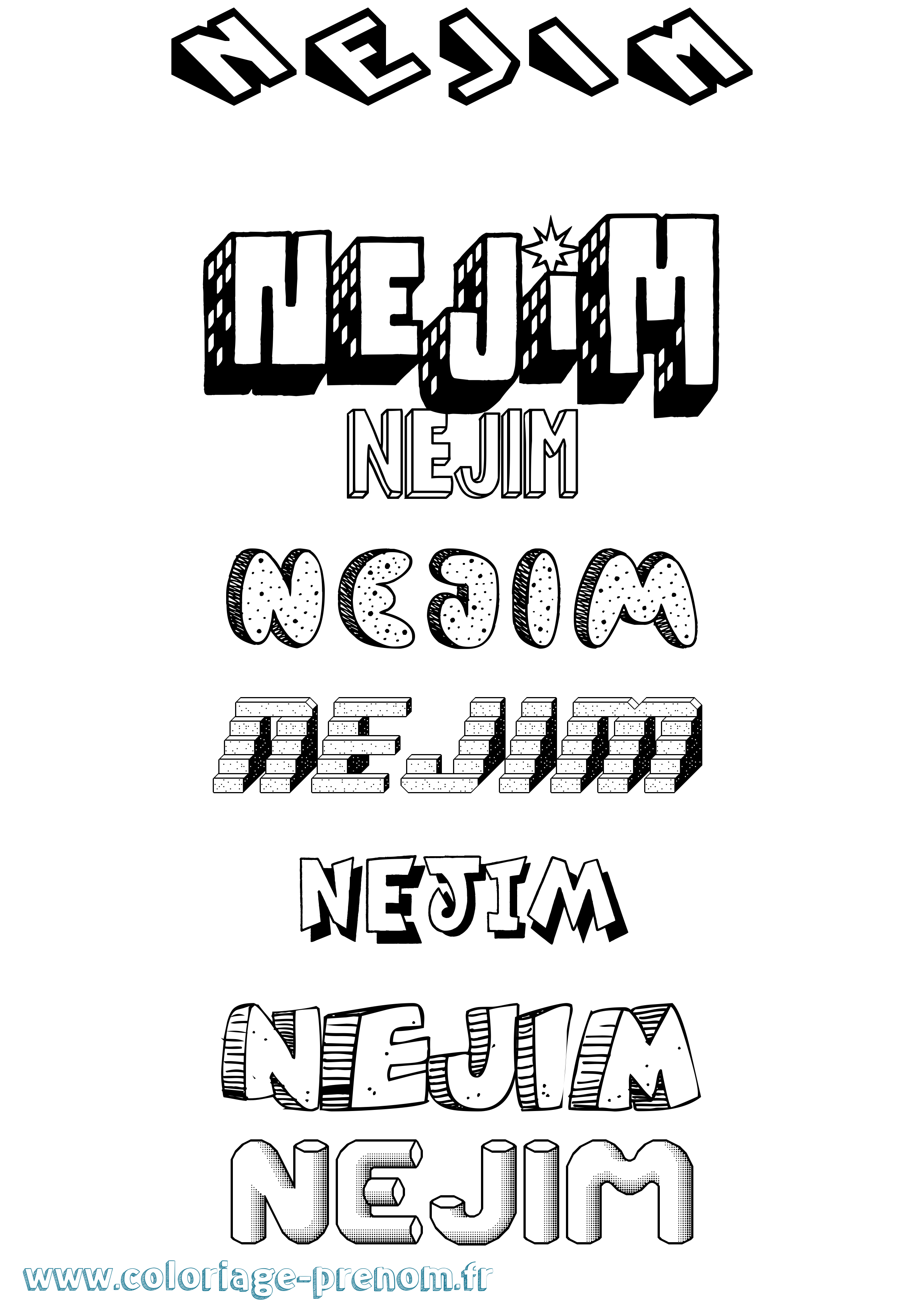 Coloriage Nejim Effet 3D Coloriage prénom Nejim Effet 3D