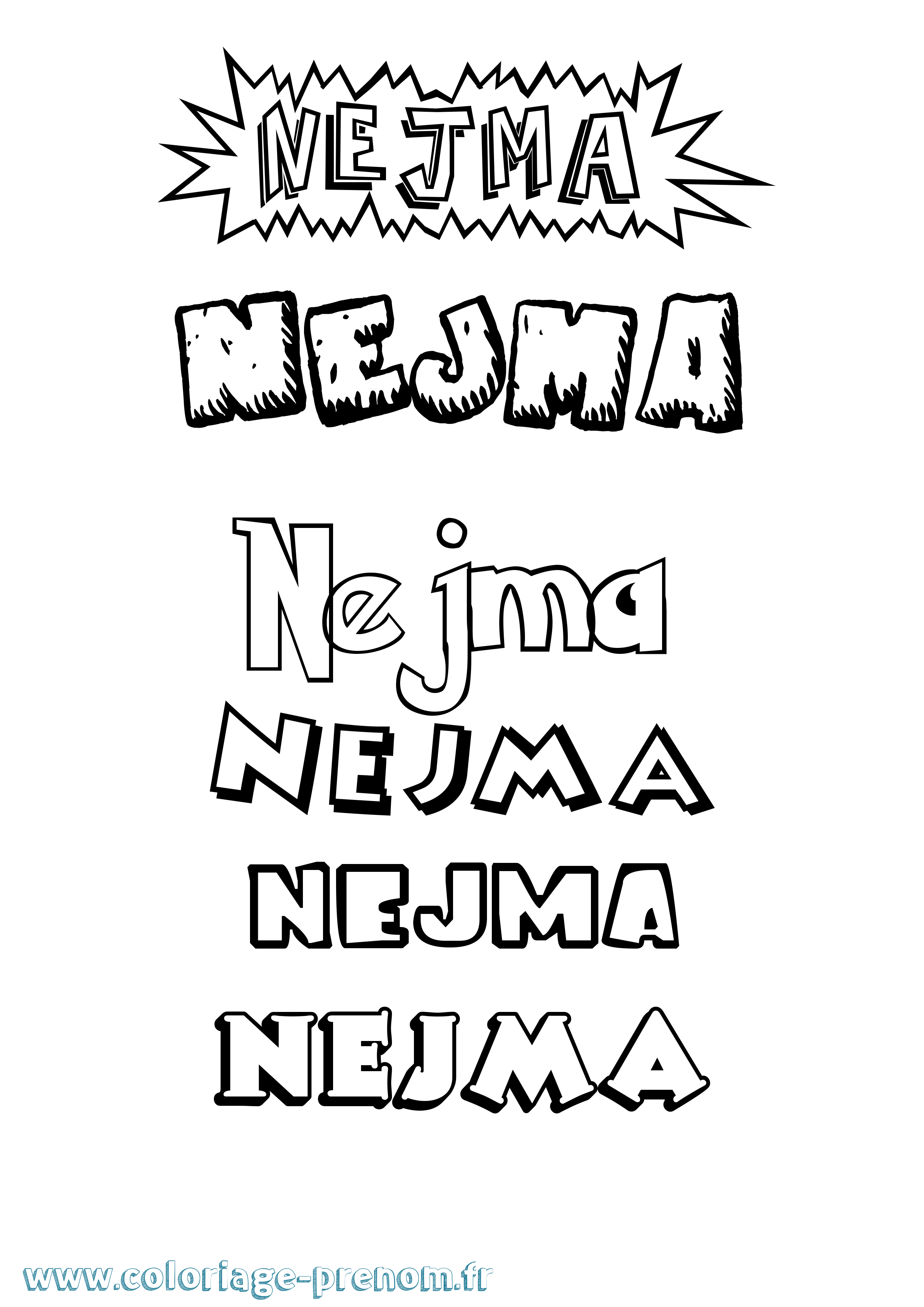 Coloriage Nejma Dessin Animé Coloriage prénom Nejma Dessin Animé