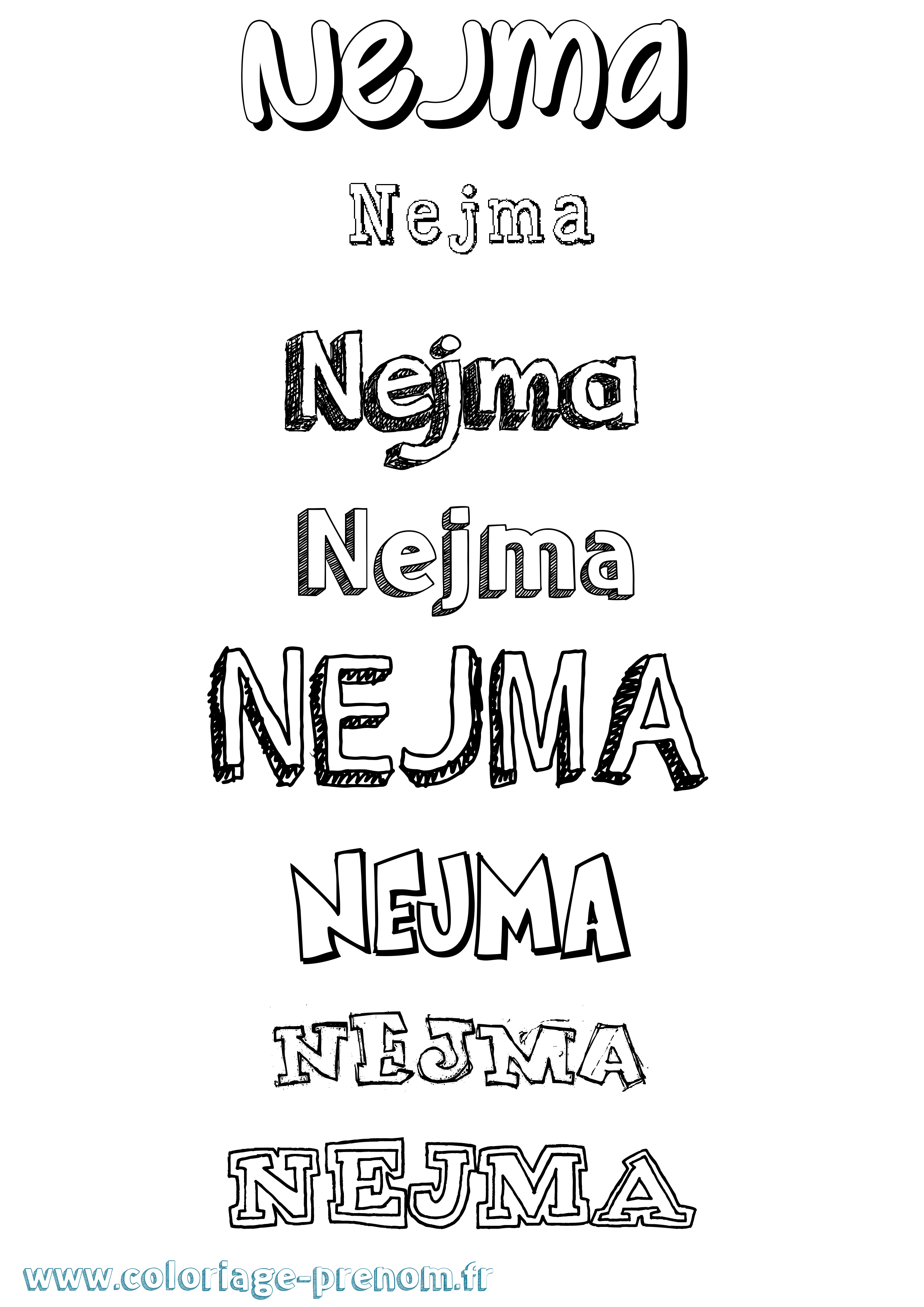 Coloriage Nejma Dessiné Coloriage prénom Nejma Dessiné
