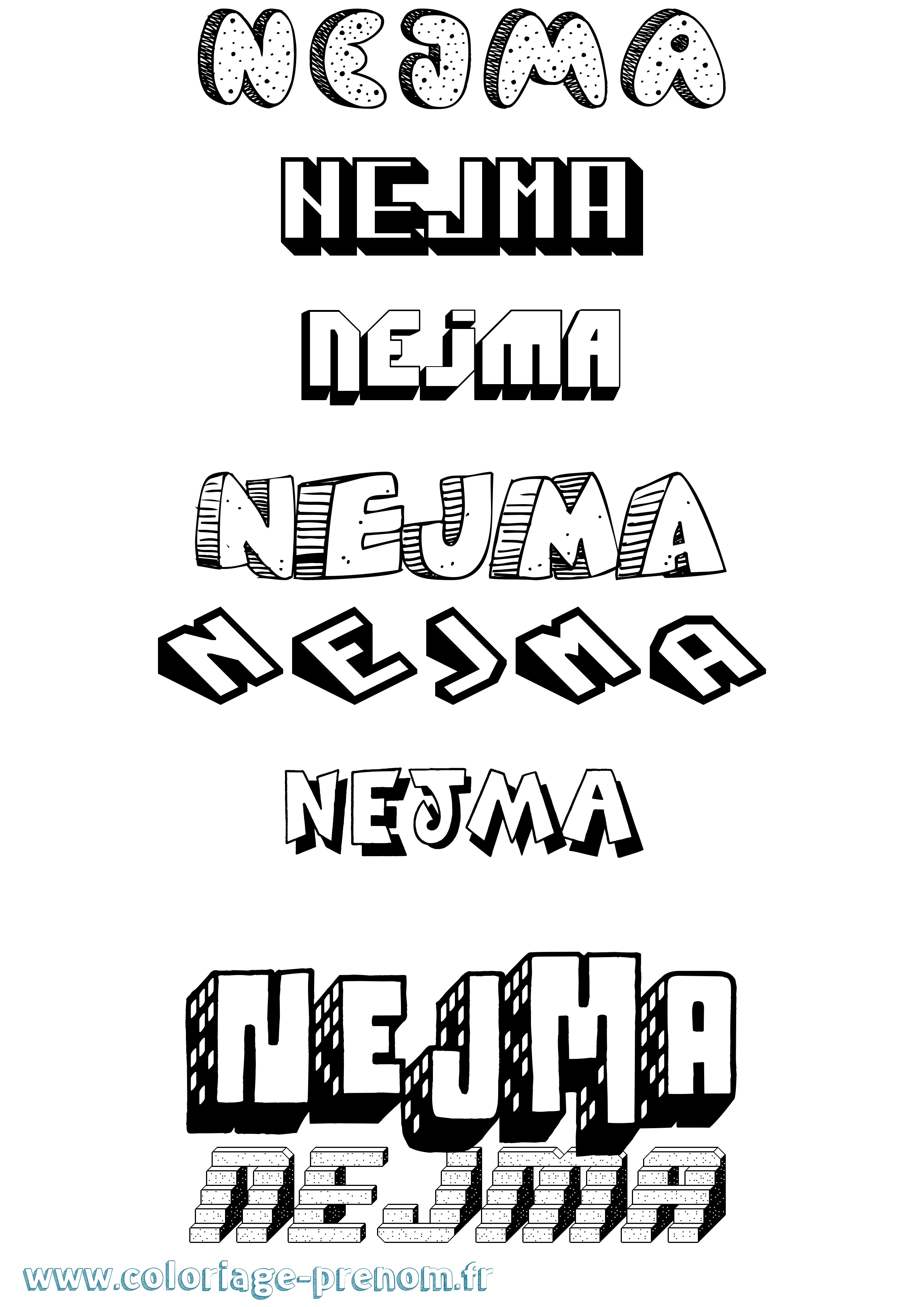 Coloriage Nejma Effet 3D Coloriage prénom Nejma Effet 3D