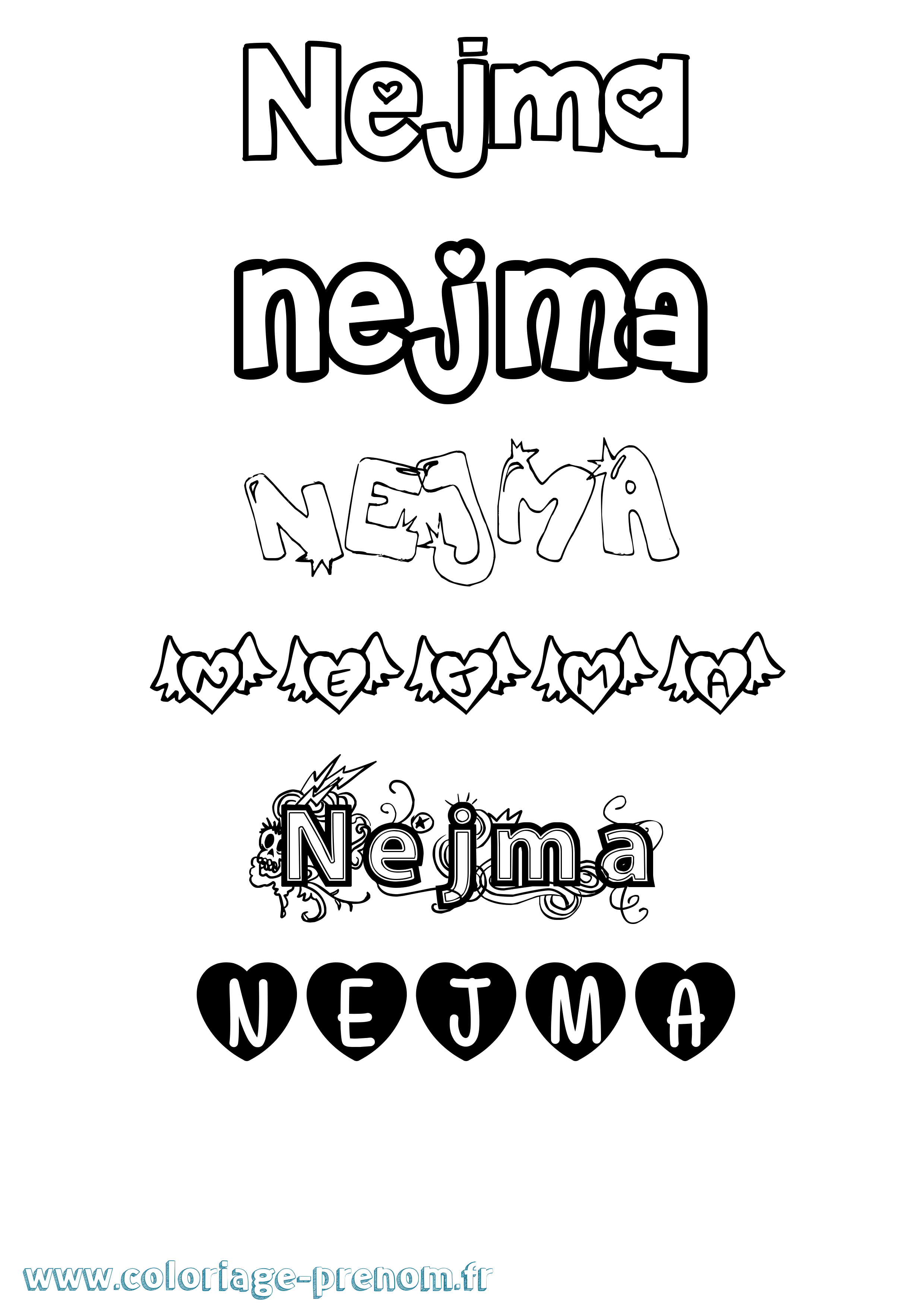 Coloriage Nejma Girly Coloriage prénom Nejma Girly