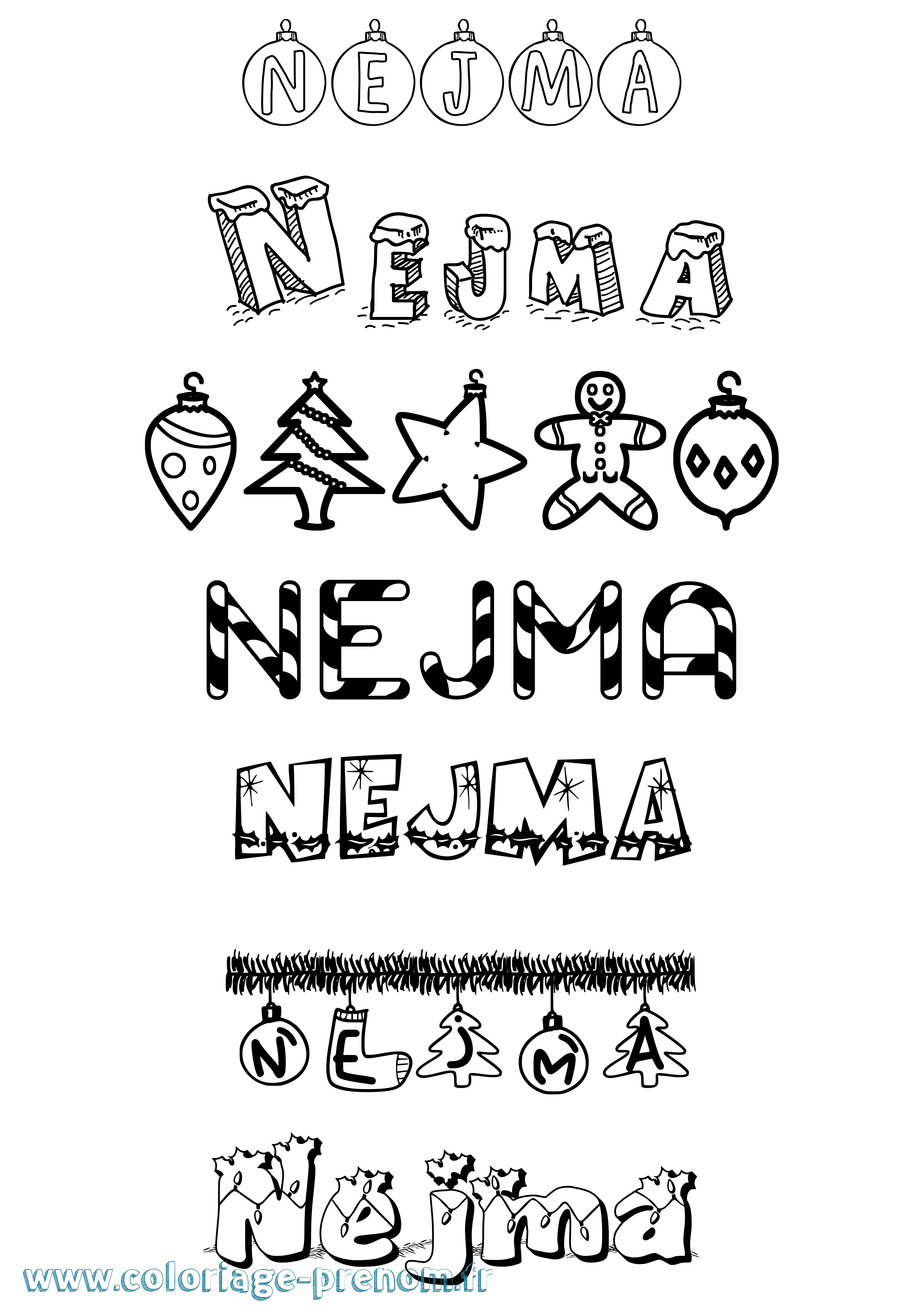Coloriage Nejma Noël Coloriage prénom Nejma Noël