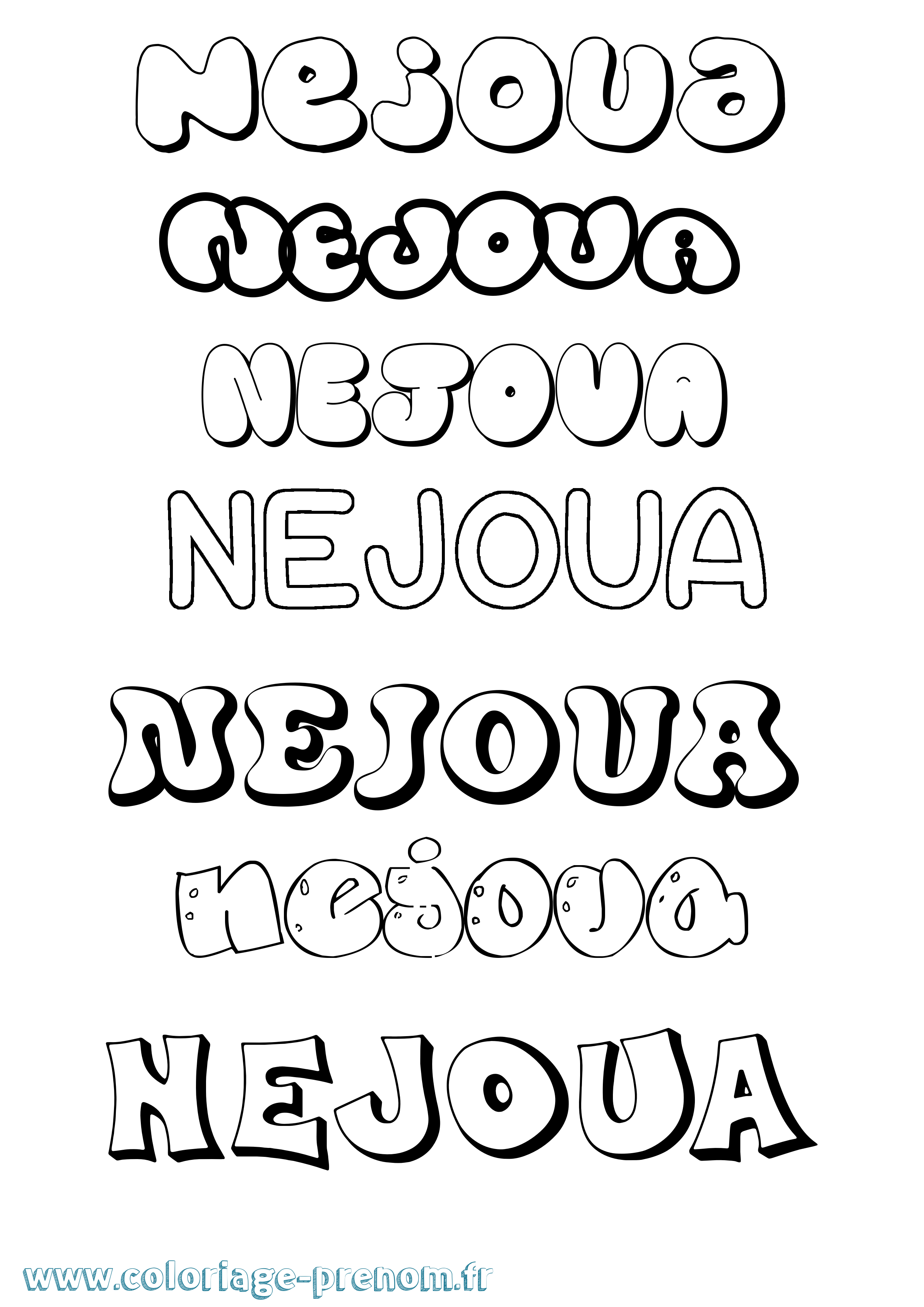 Coloriage Nejoua Bubble Coloriage prénom Nejoua Bubble