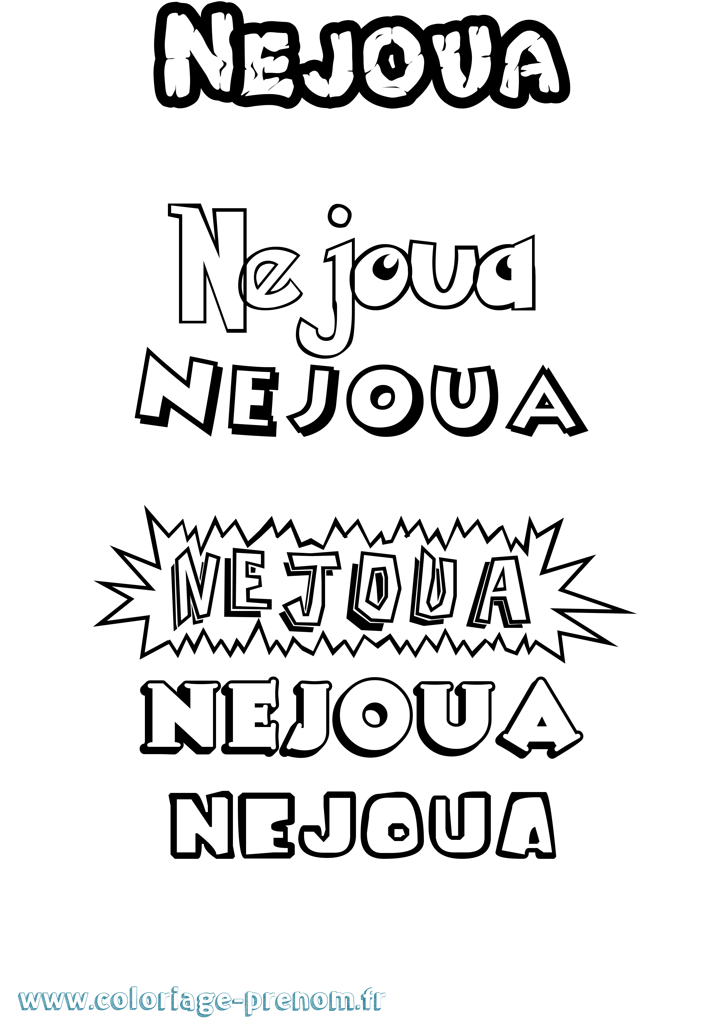 Coloriage Nejoua Dessin Animé Coloriage prénom Nejoua Dessin Animé