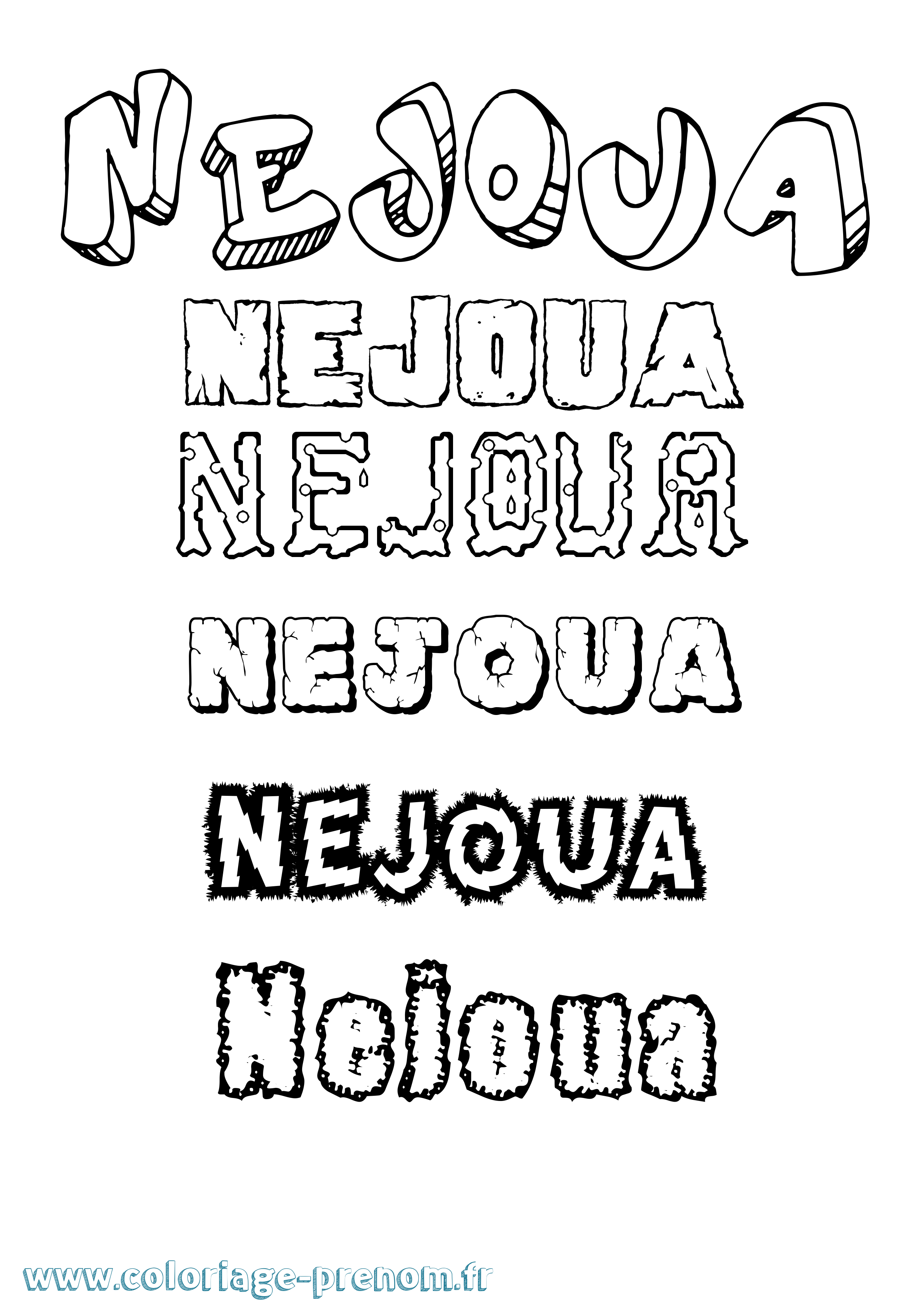 Coloriage Nejoua Destructuré Coloriage prénom Nejoua Destructuré