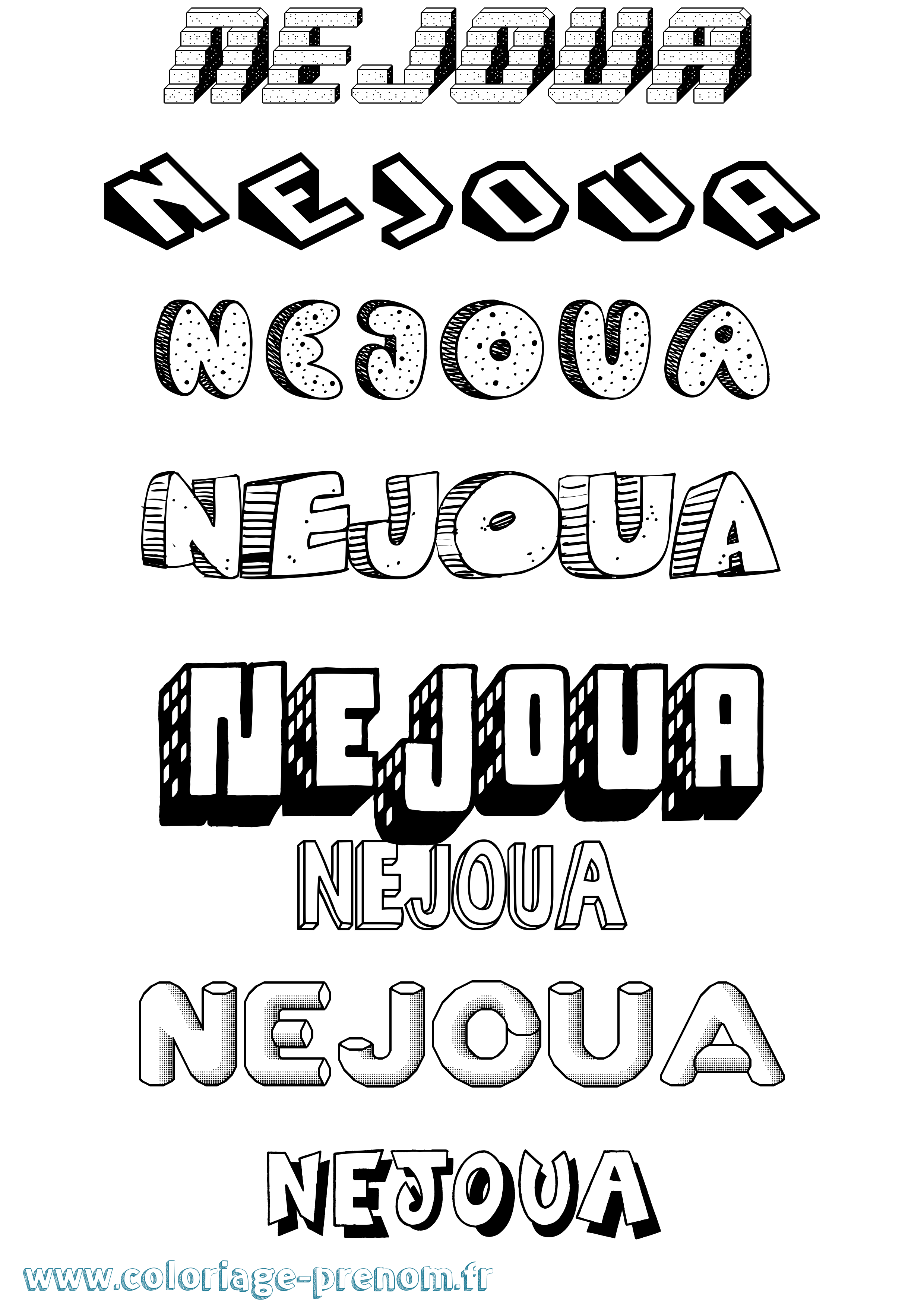 Coloriage Nejoua Effet 3D Coloriage prénom Nejoua Effet 3D