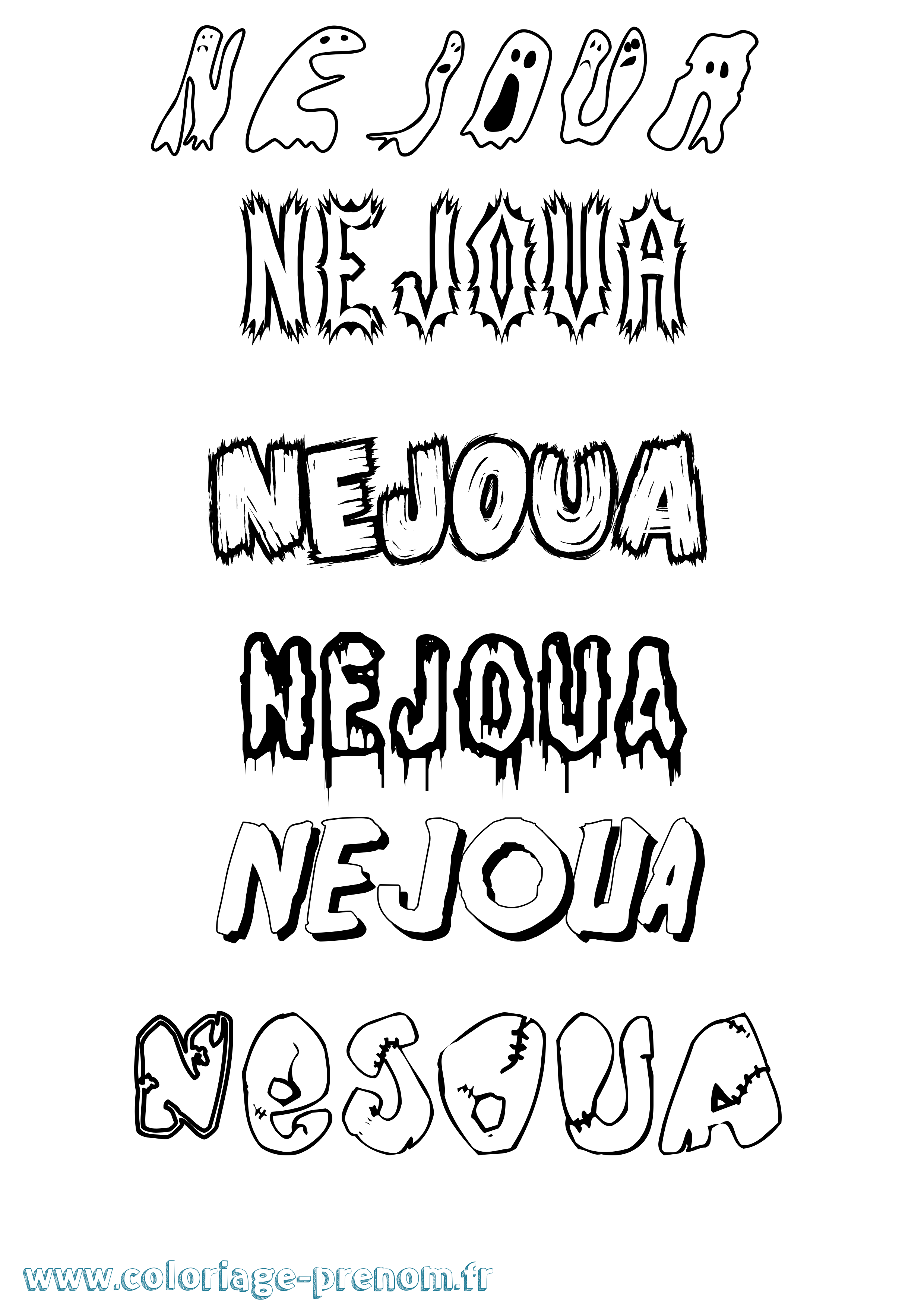 Coloriage Nejoua Frisson Coloriage prénom Nejoua Frisson