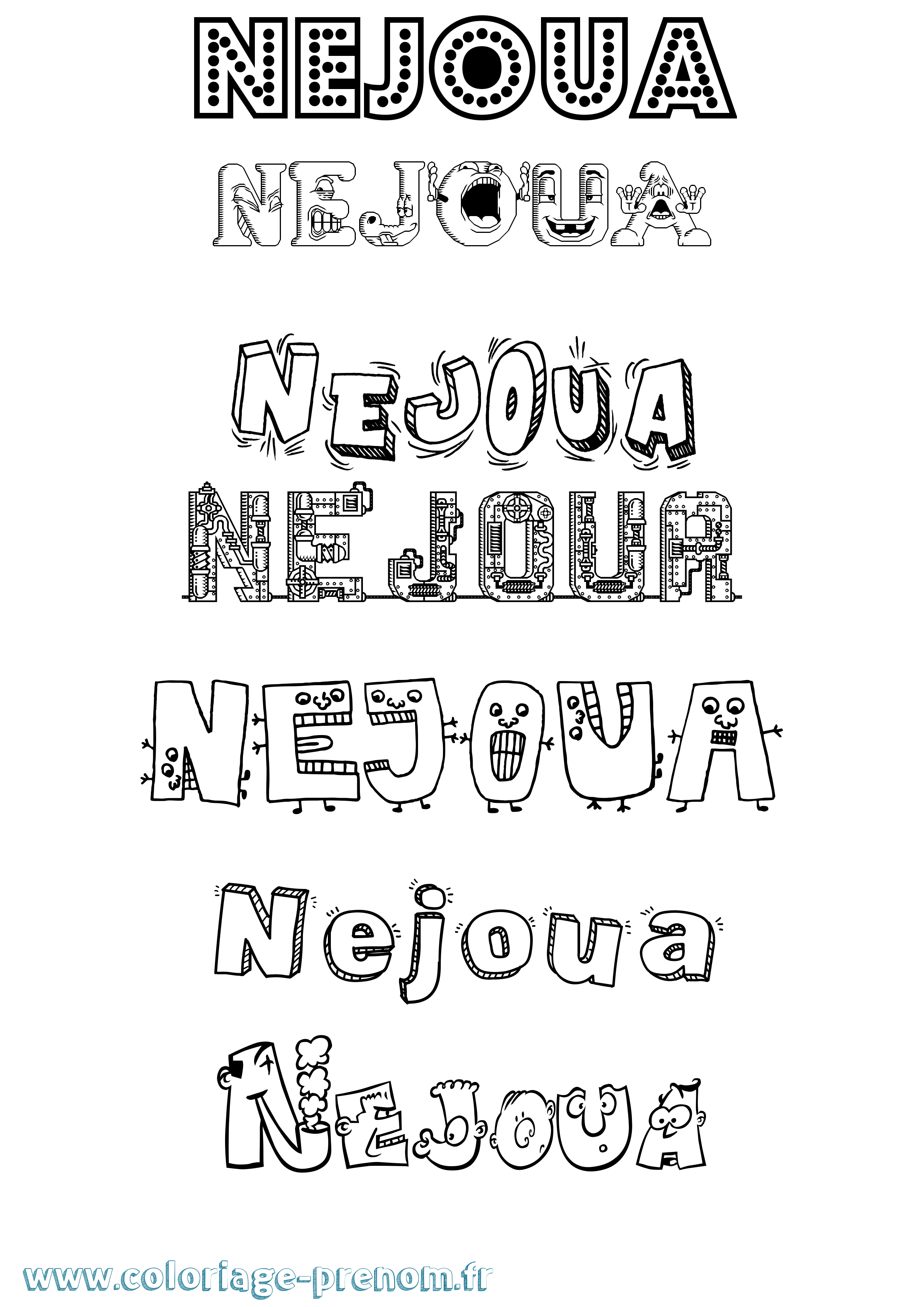 Coloriage Nejoua Fun Coloriage prénom Nejoua Fun