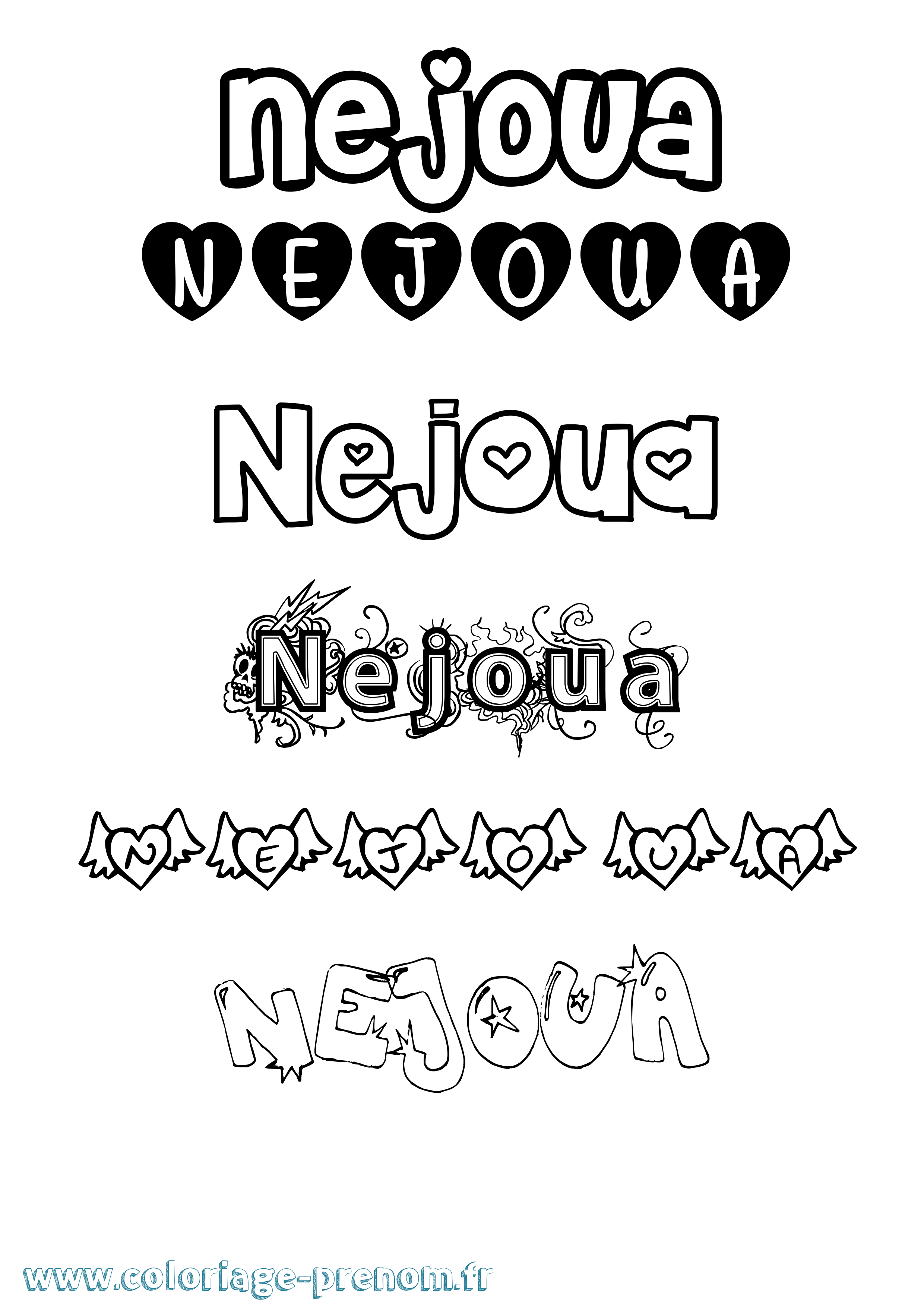 Coloriage Nejoua Girly Coloriage prénom Nejoua Girly