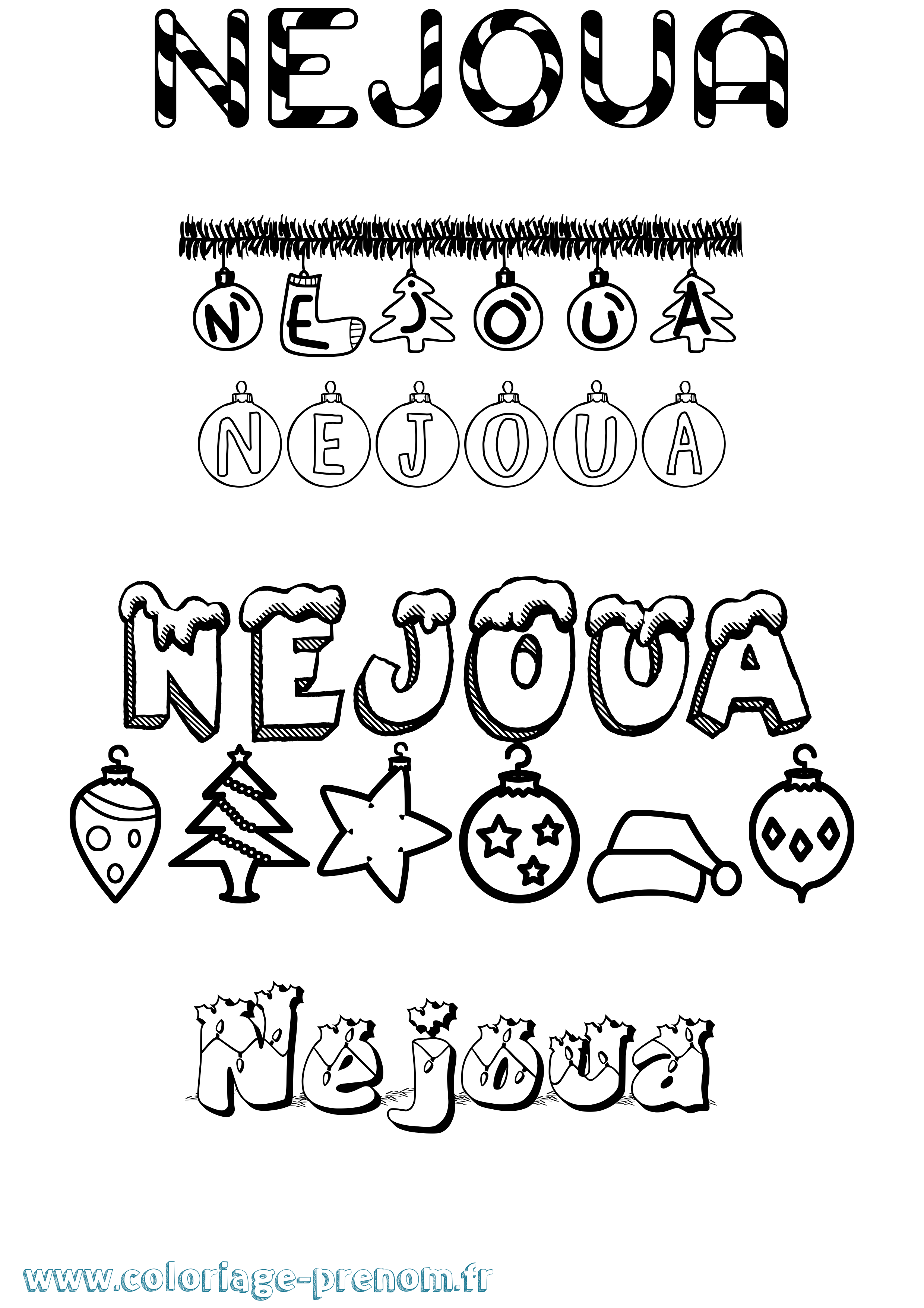 Coloriage Nejoua Noël Coloriage prénom Nejoua Noël