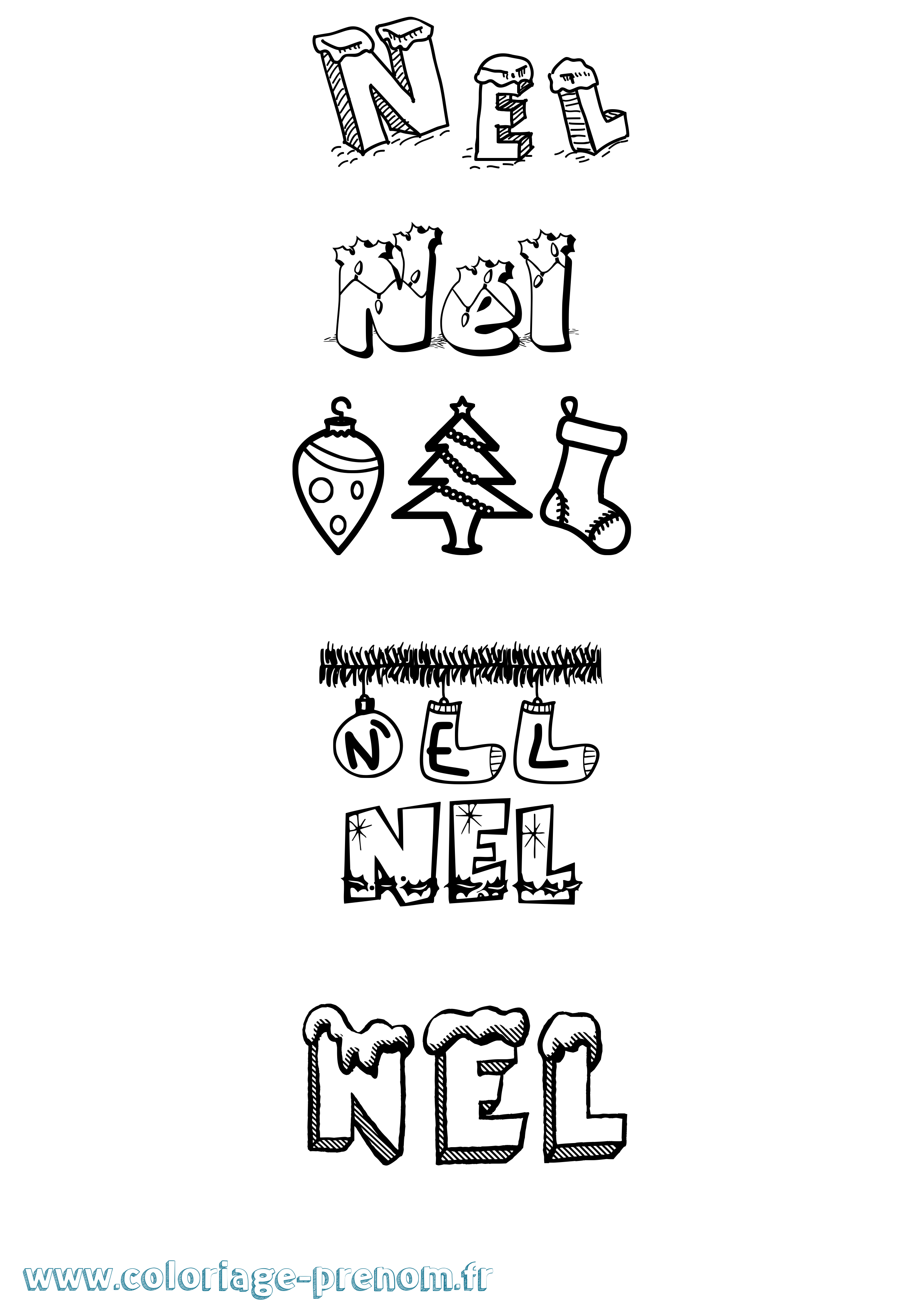 Coloriage Nel Noël Coloriage prénom Nel Noël