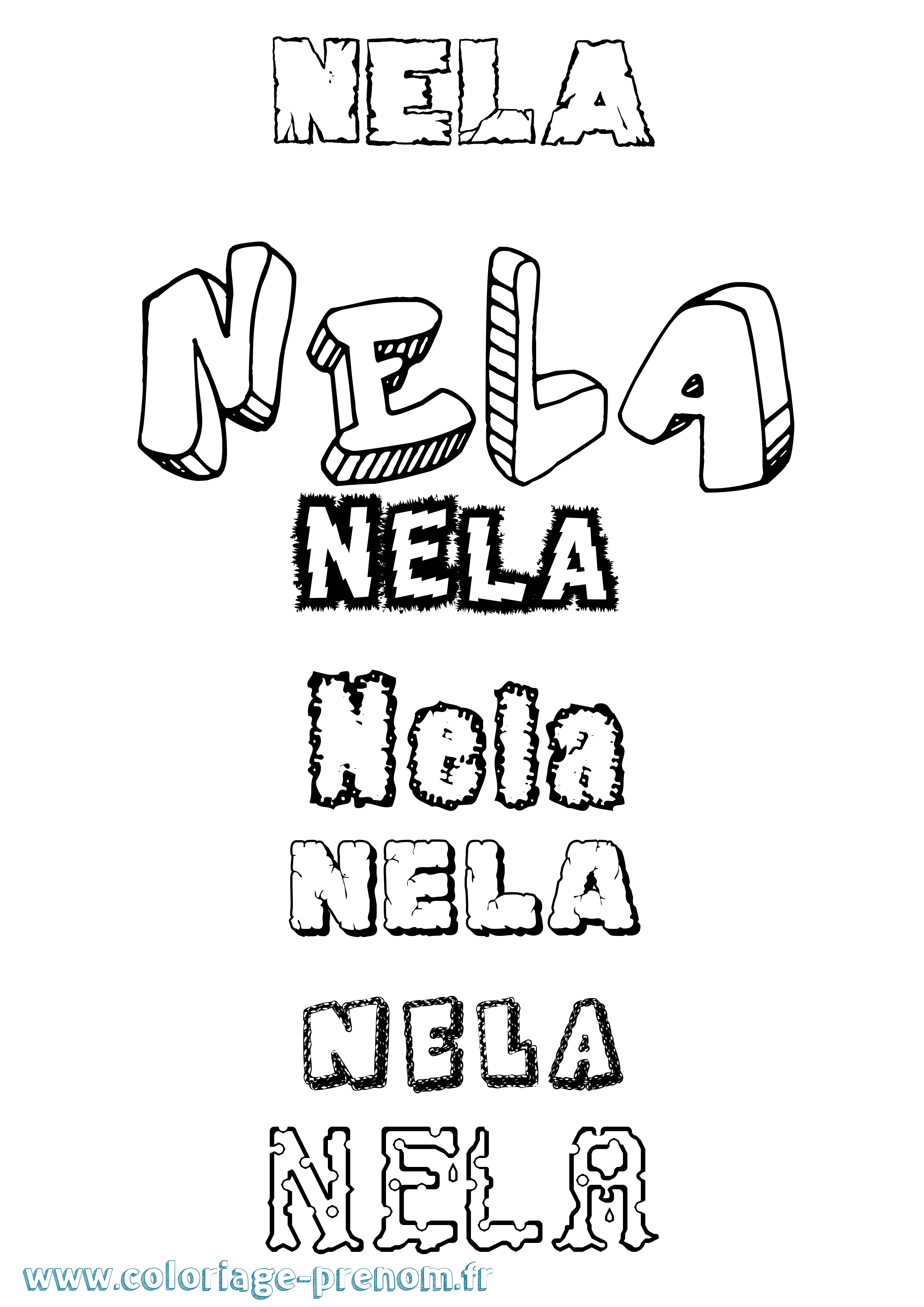 Coloriage Nela Destructuré Coloriage prénom Nela Destructuré