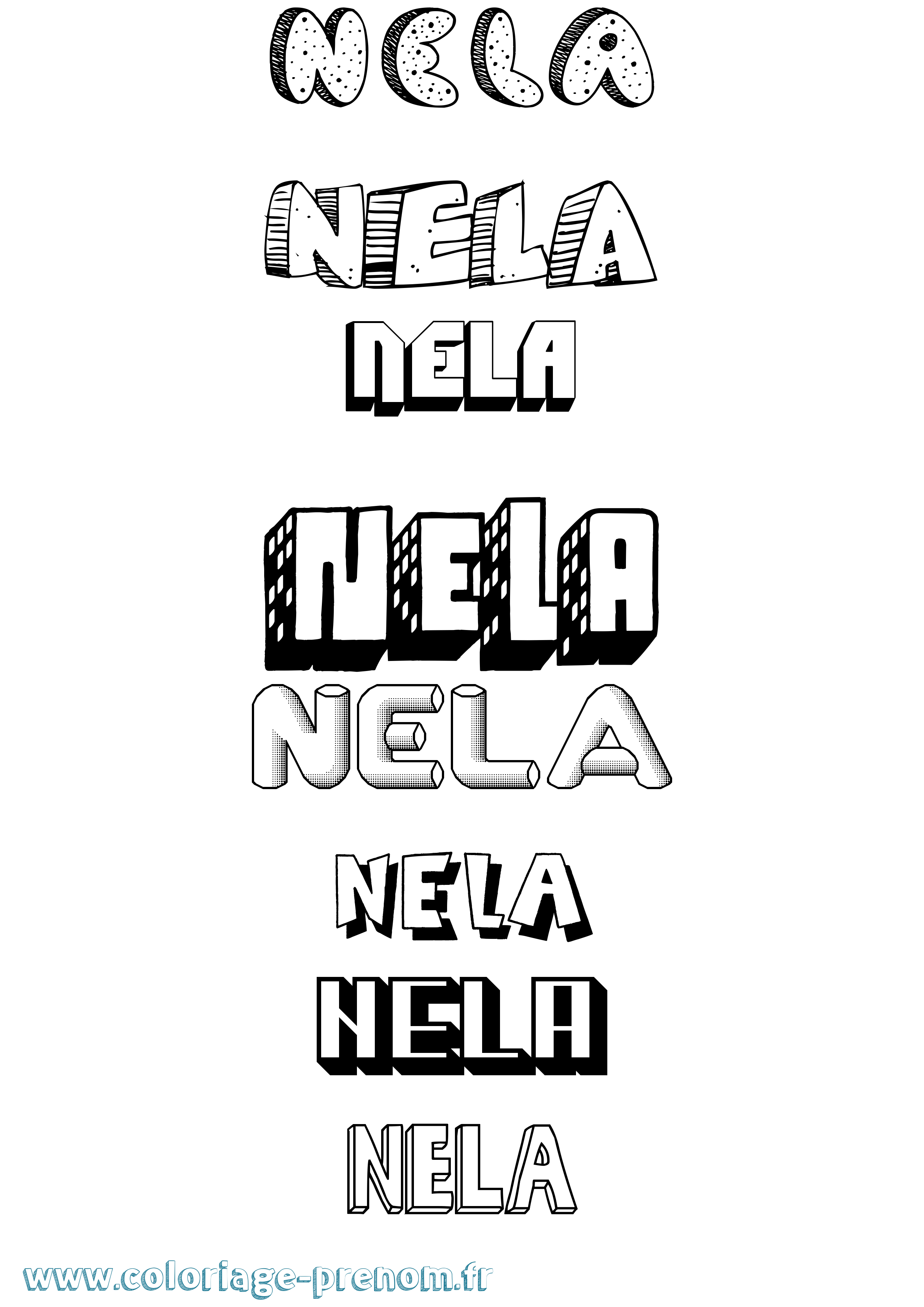 Coloriage Nela Effet 3D Coloriage prénom Nela Effet 3D
