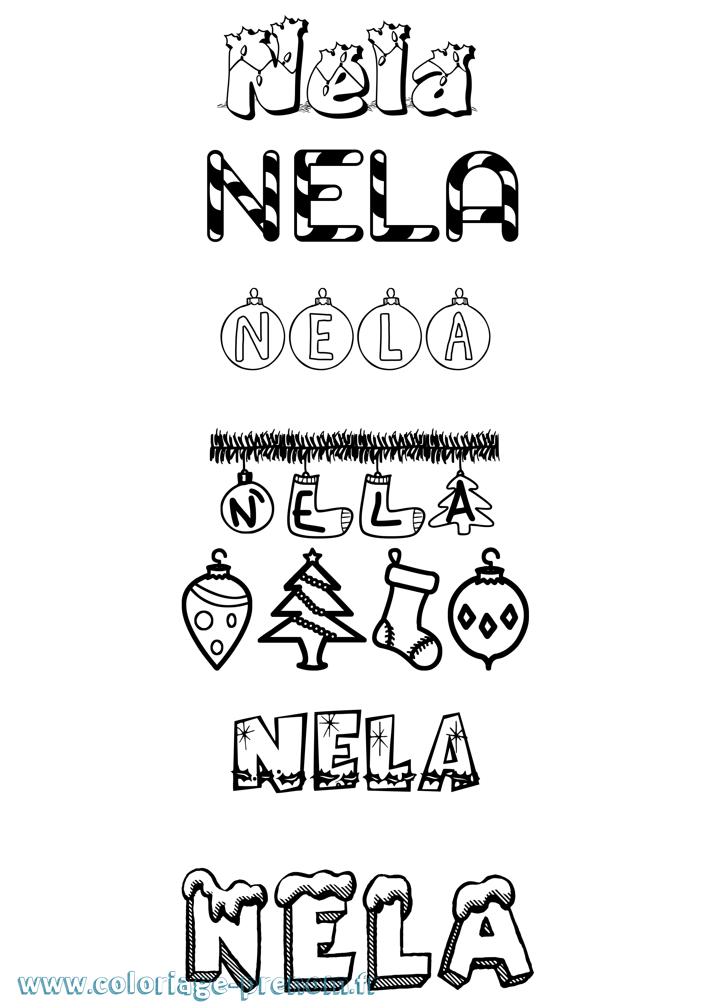 Coloriage Nela Noël Coloriage prénom Nela Noël