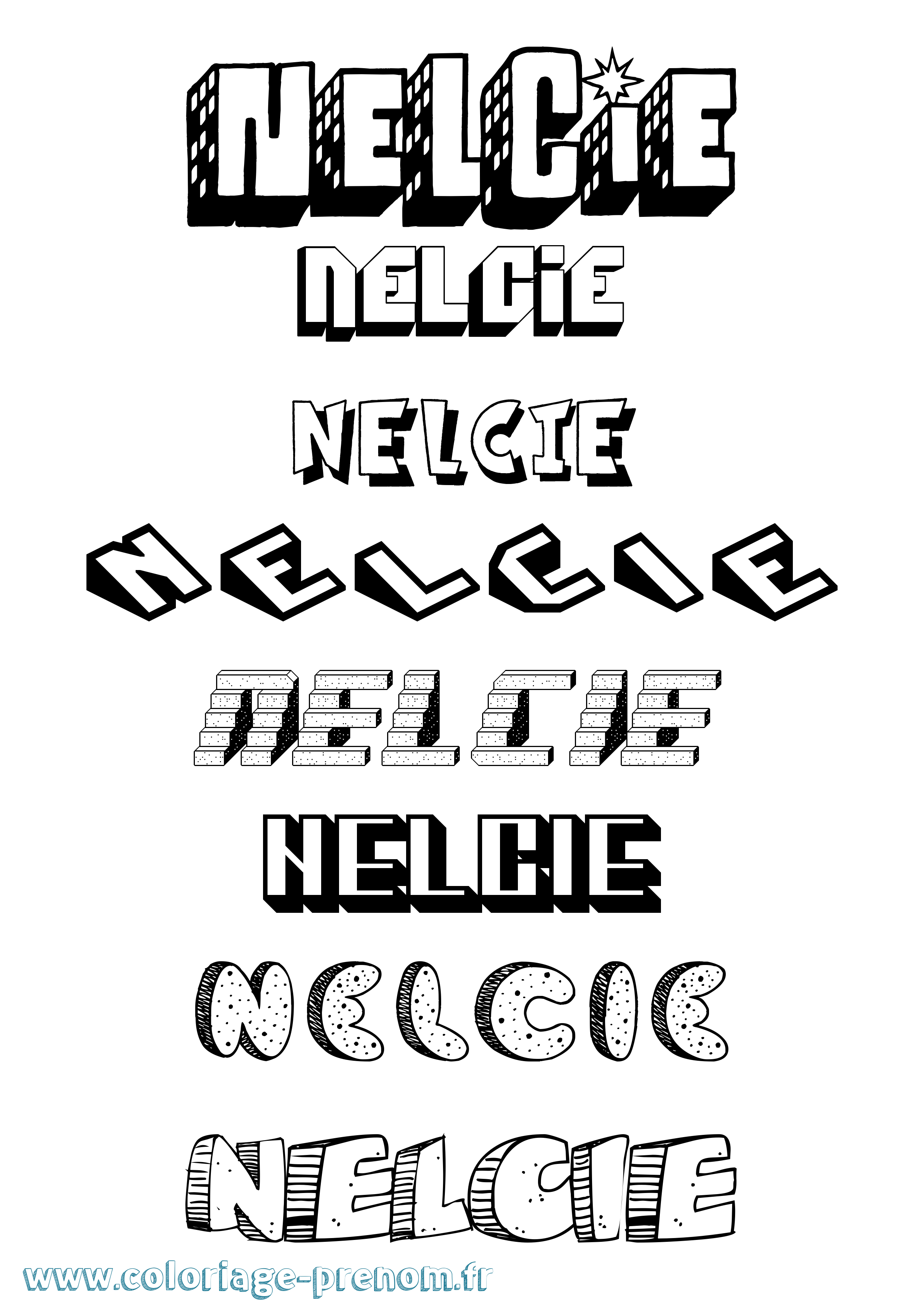 Coloriage Nelcie Effet 3D Coloriage prénom Nelcie Effet 3D