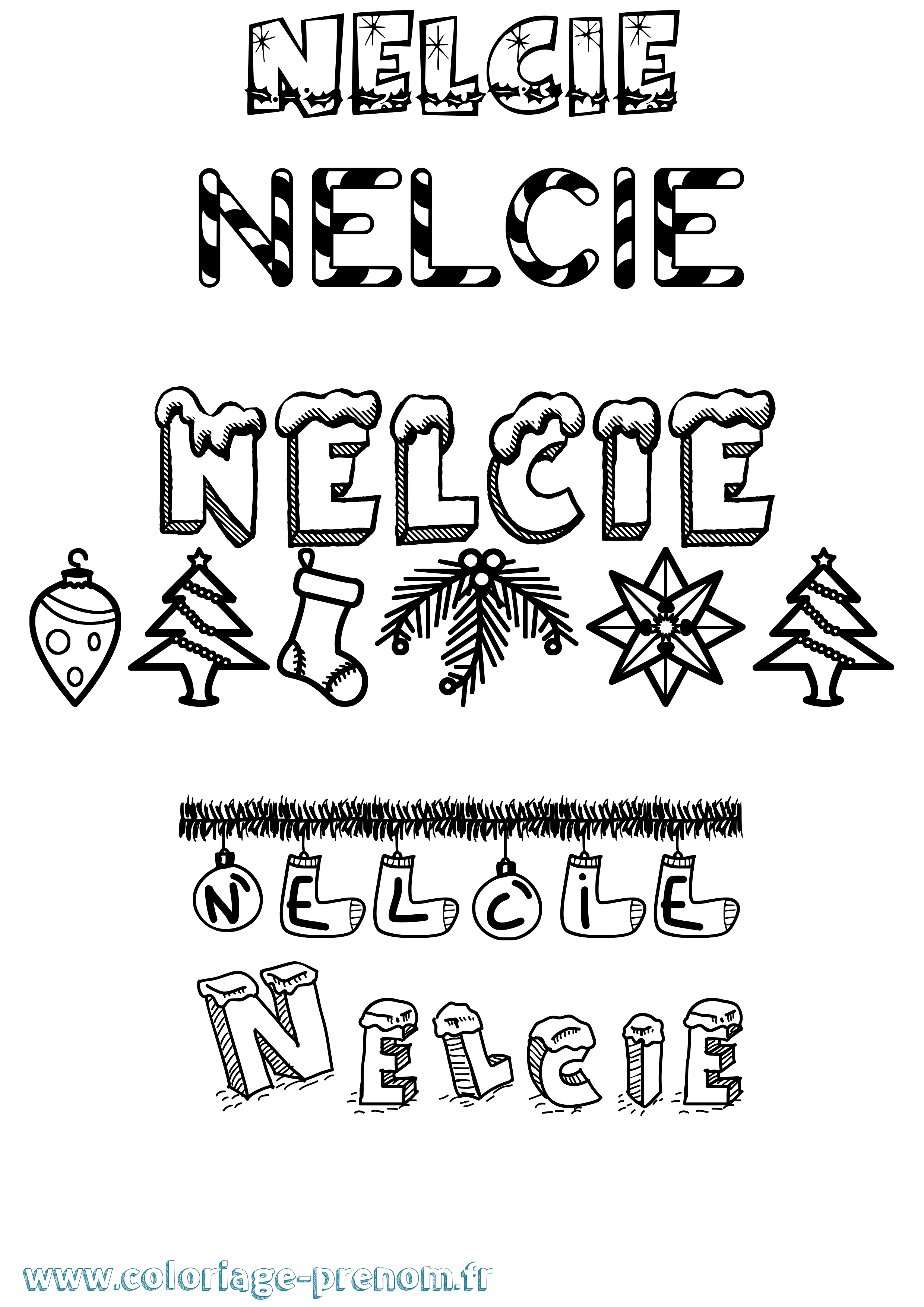 Coloriage Nelcie Noël Coloriage prénom Nelcie Noël