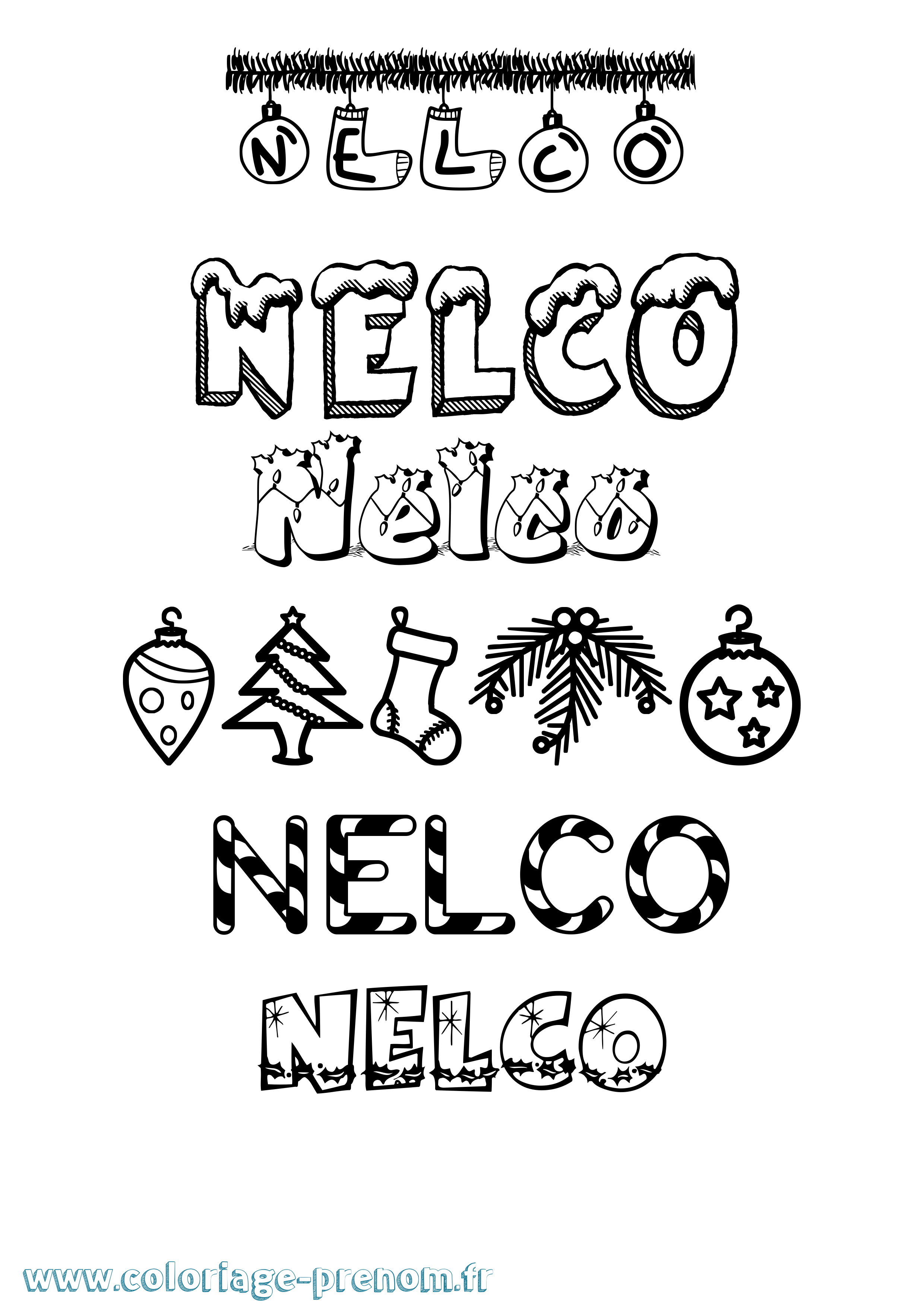 Coloriage Nelco Noël Coloriage prénom Nelco Noël