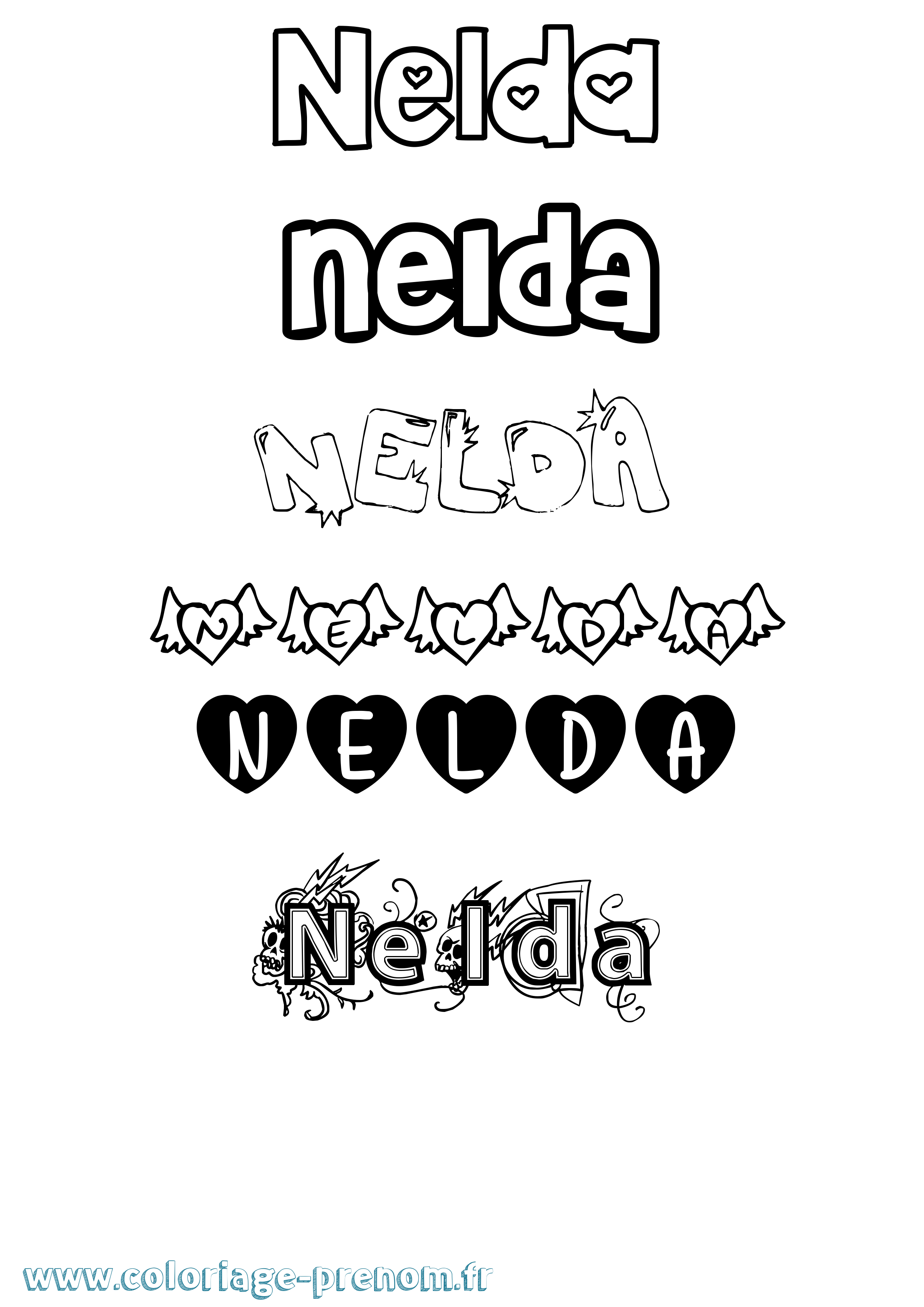 Coloriage Nelda Girly Coloriage prénom Nelda Girly
