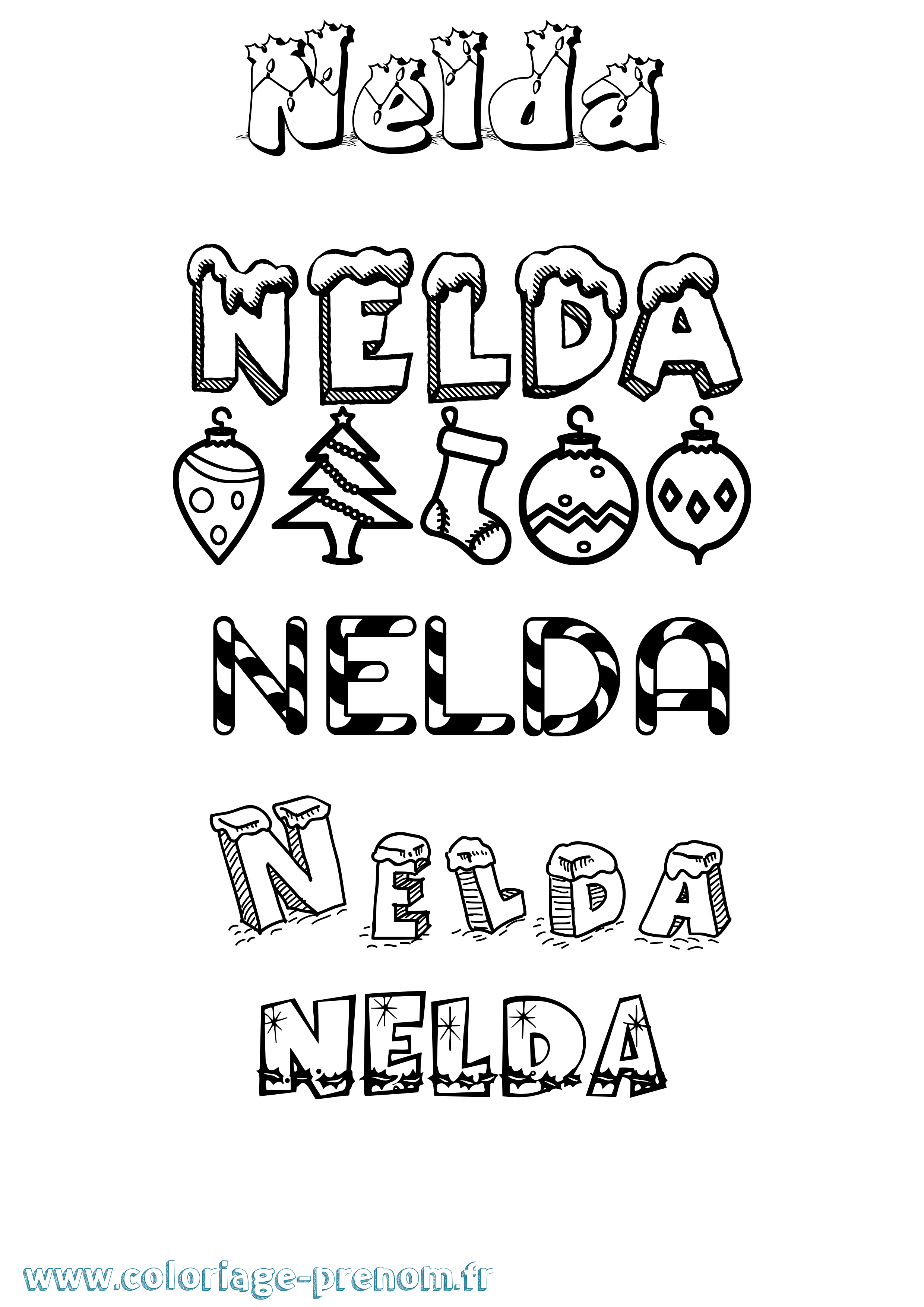 Coloriage Nelda Noël Coloriage prénom Nelda Noël