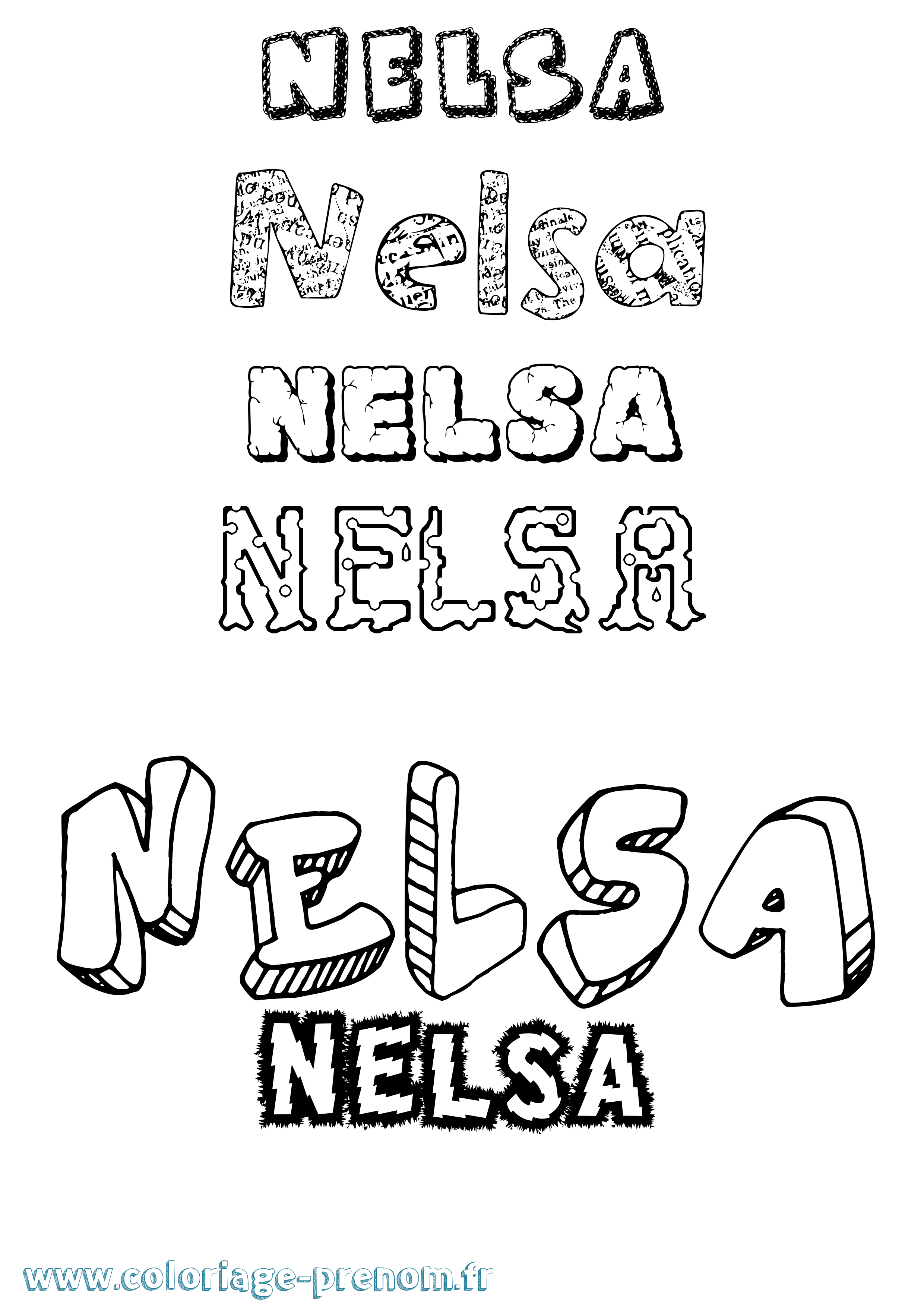 Coloriage Nelsa Destructuré Coloriage prénom Nelsa Destructuré