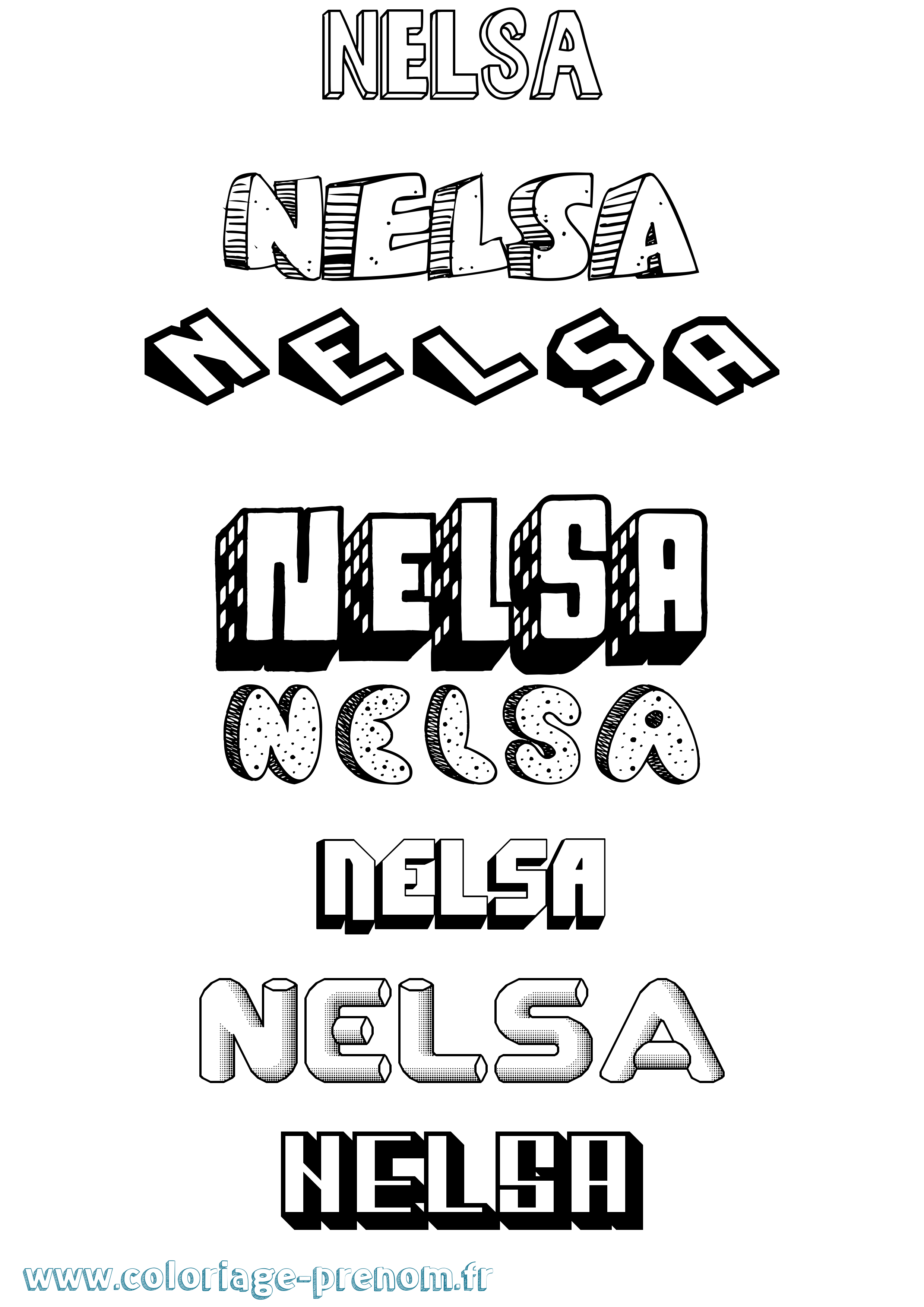 Coloriage Nelsa Effet 3D Coloriage prénom Nelsa Effet 3D