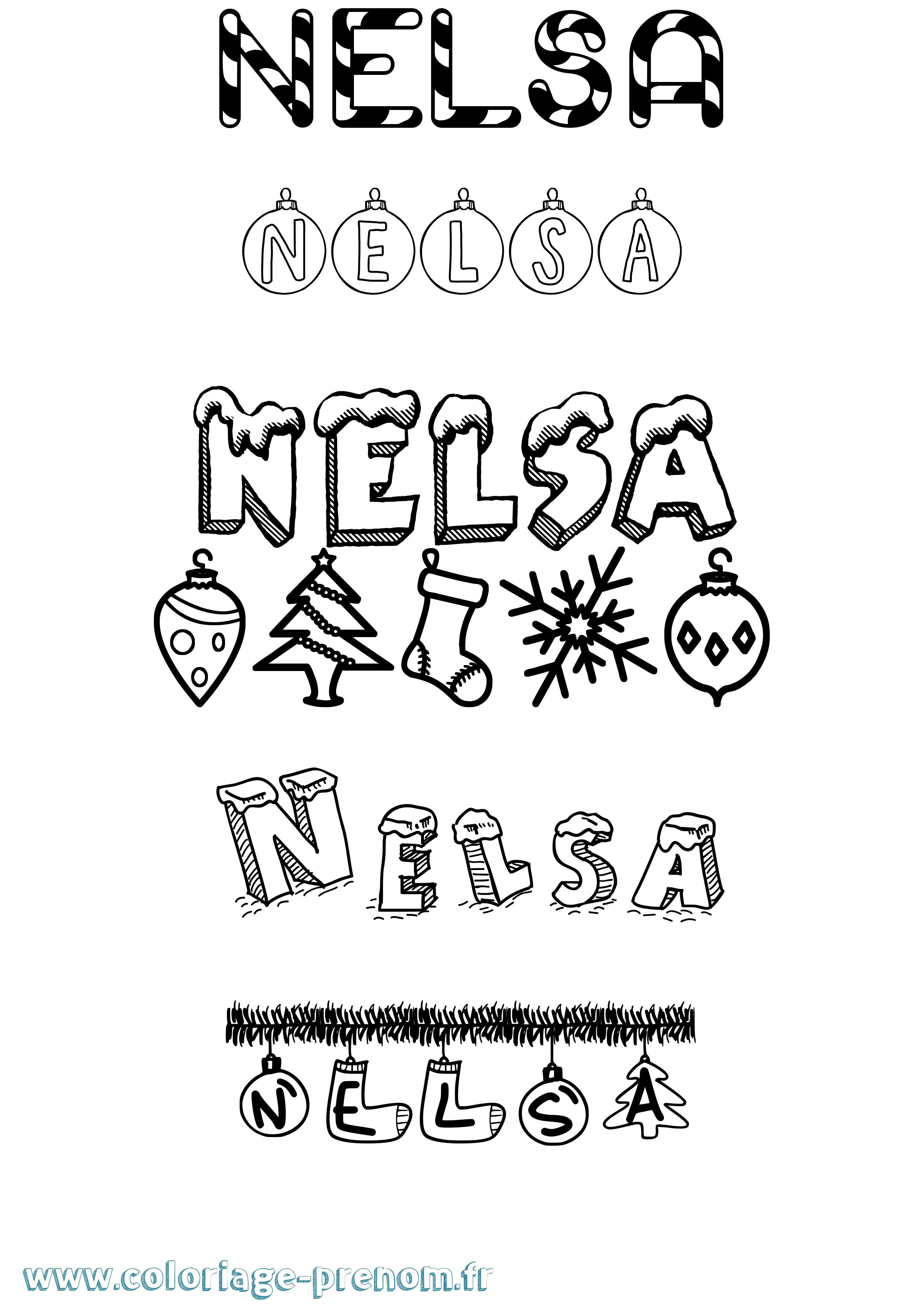 Coloriage Nelsa Noël Coloriage prénom Nelsa Noël