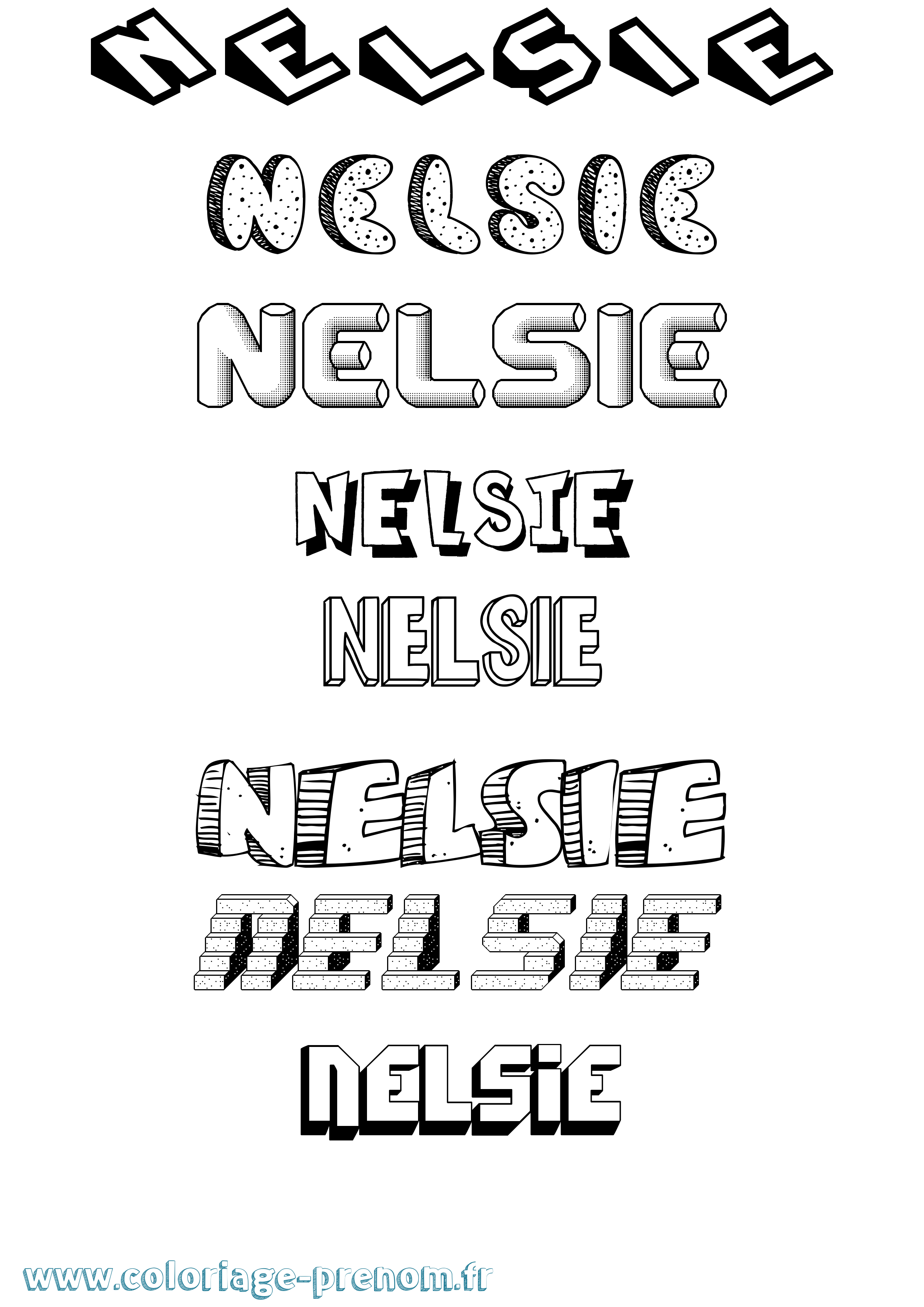 Coloriage Nelsie Effet 3D Coloriage prénom Nelsie Effet 3D